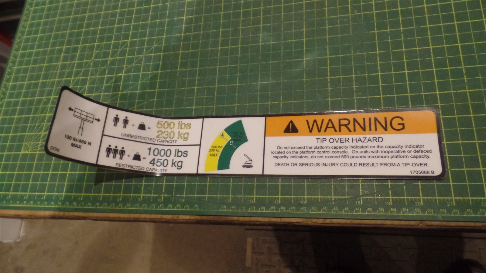 GENUINE JLG PARTS 1705088B DUAL CAPACITY 500LB DECAL STICKER, 1705088 B, N.O.S