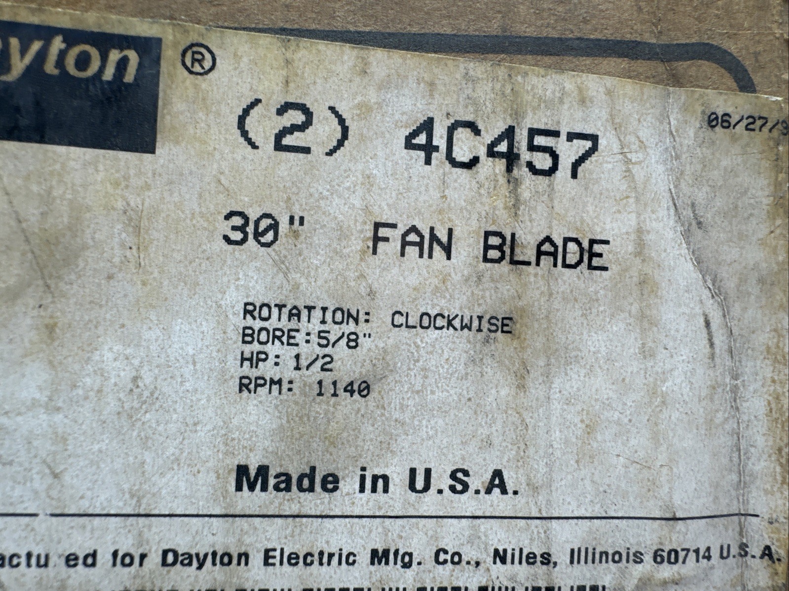 (Qty.2) Dayton 4C457 30” Aluminum Fan Blades