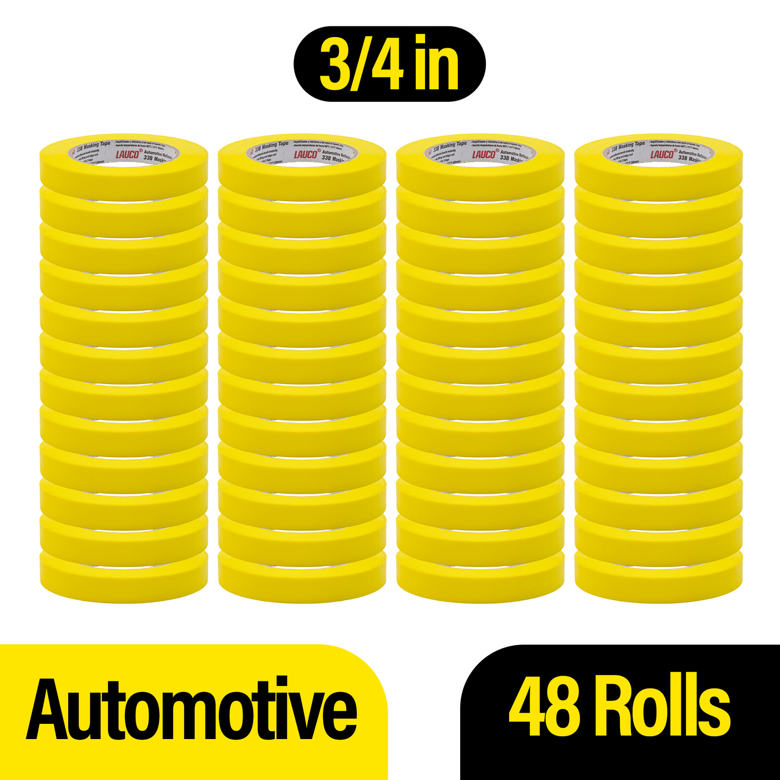 Automotive Masking Tape 0.75in, 48 Rolls Yellow Painters Tape for Car Painting