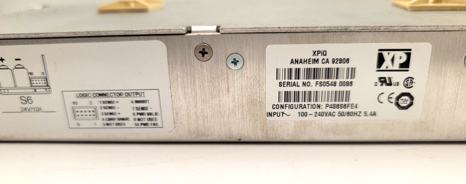 XP POWER SUPPLY #P4S6SFE4. 100-240VAC, 50/60 HZ, 5.4A