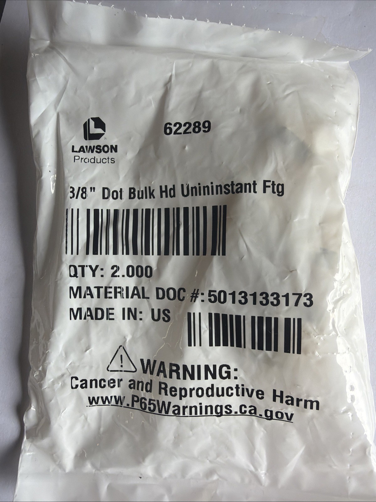 DOT bulkhead Union 3/8in Tube Push Lock 2-pack