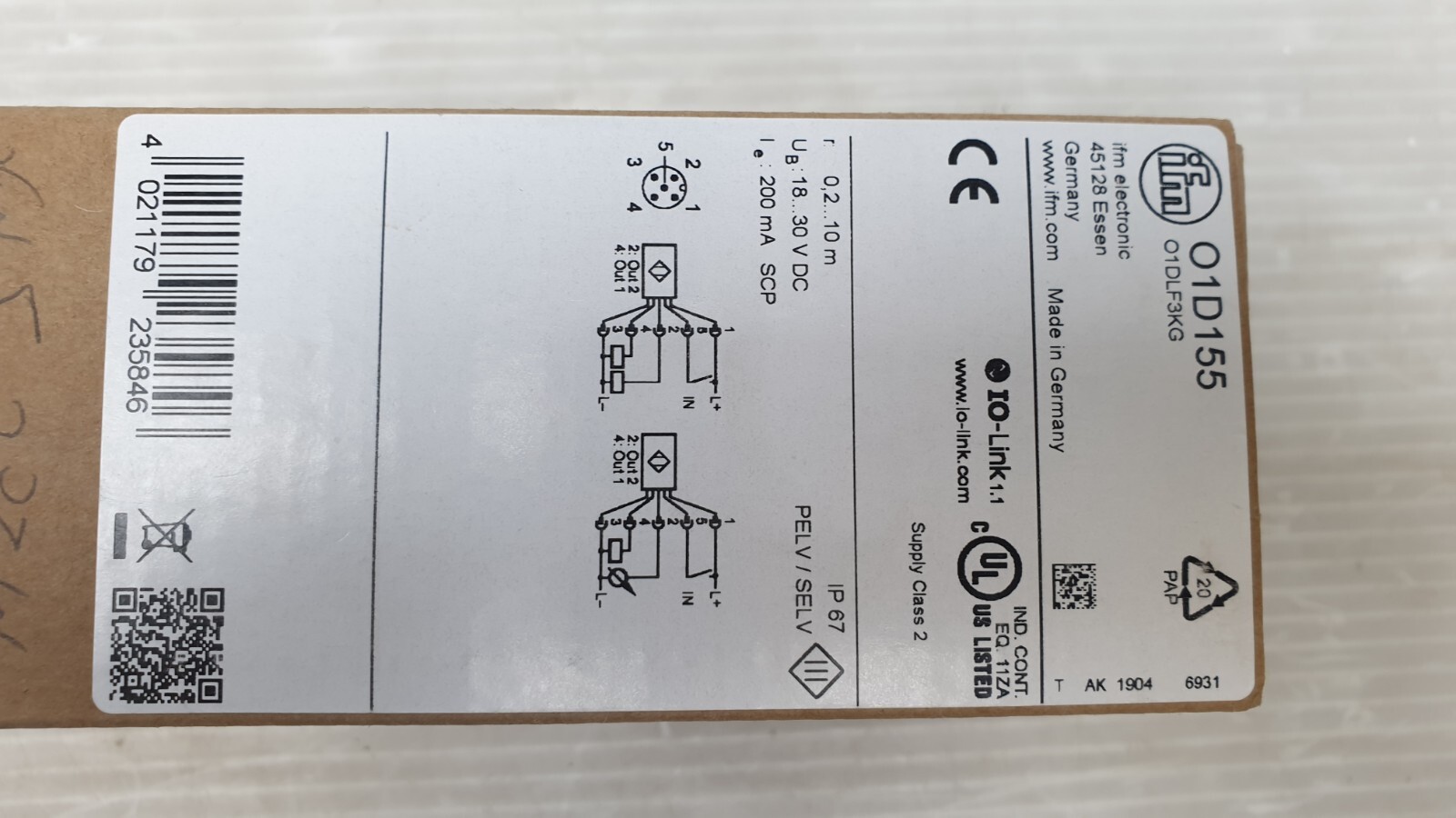 IFM electronic optical distance sensor O1DLF3KG/IO-LINK O1D155 / 01D155 new