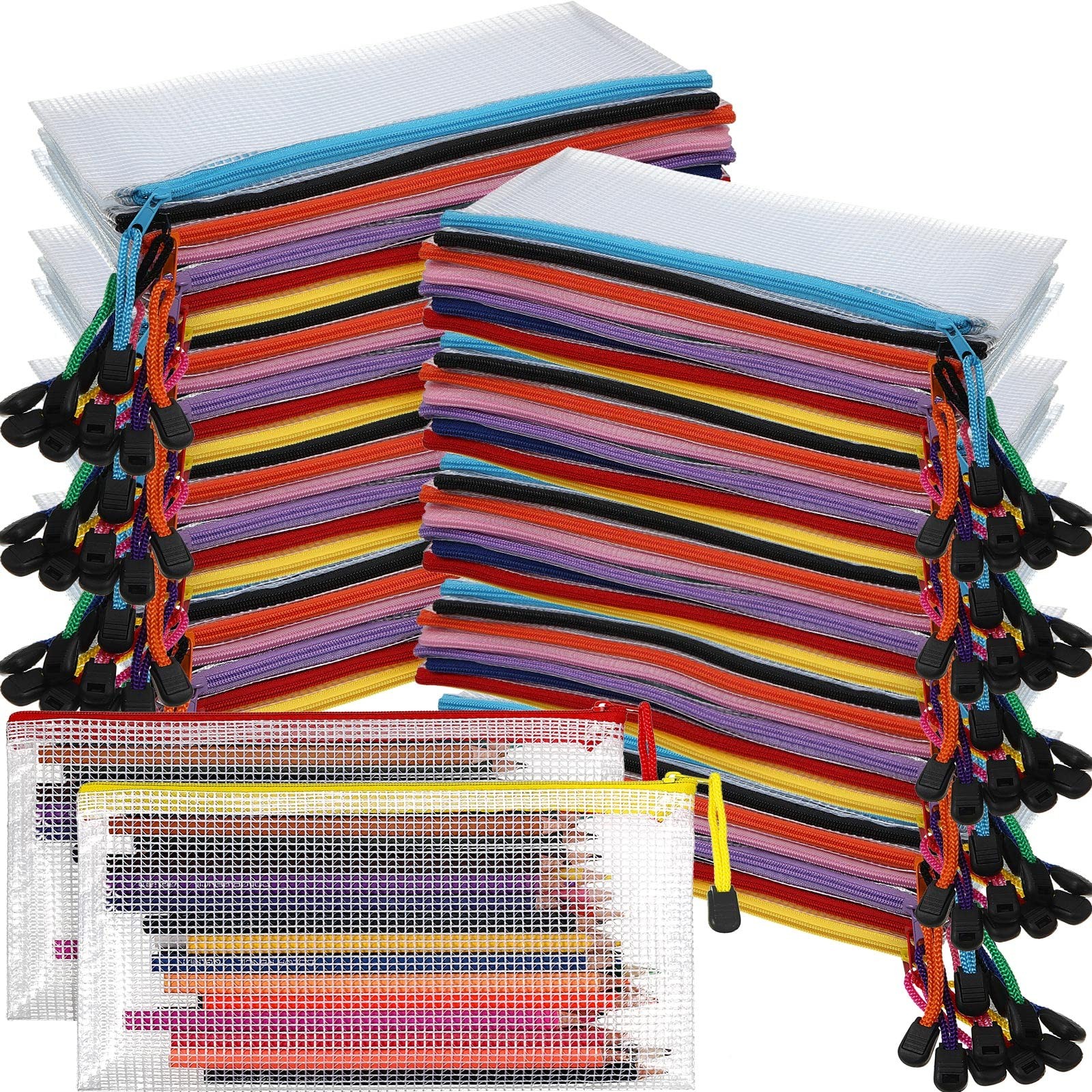 Mimorou 100 Pack Pencil Pouch Bulk Mesh Zipper 9.5 x 4.5 inches, Fresh Color