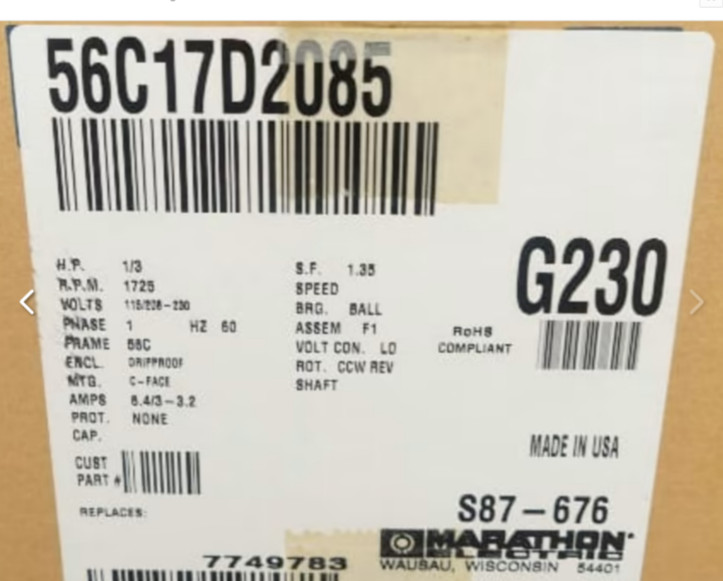 G230 General Purpose C-Face Marathon Motor Model # 56C17D2085