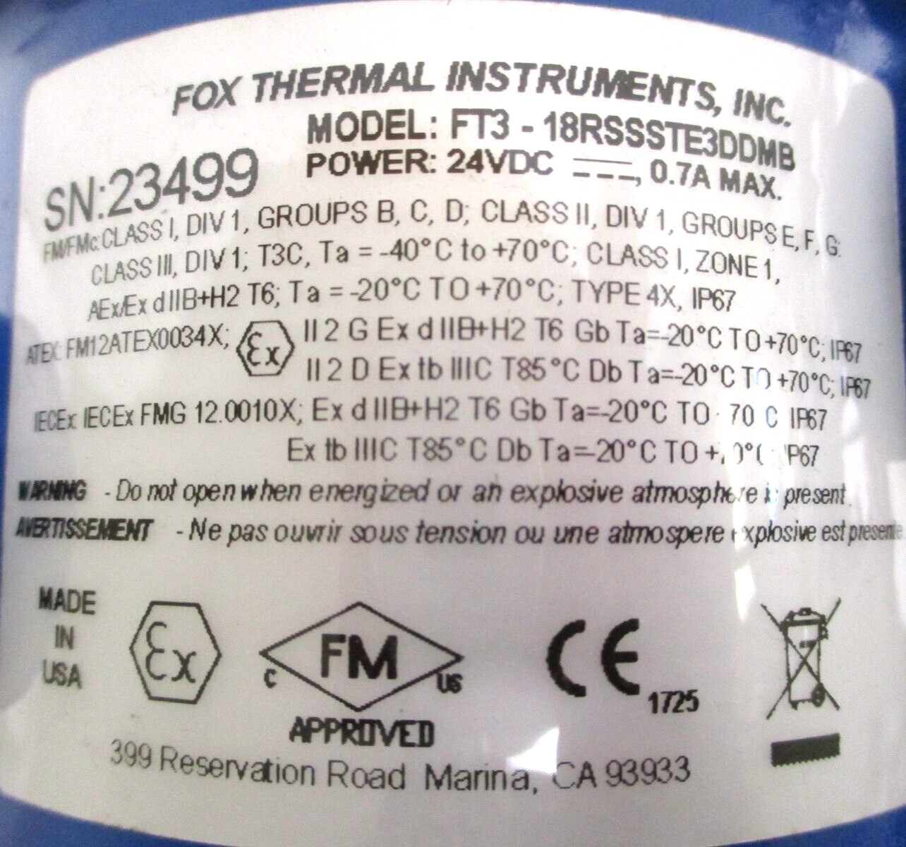 FOX THERMAL INSTRUMENTS , FT3-18RSSSTE300MB , TRANSMITTER , SURPLUS