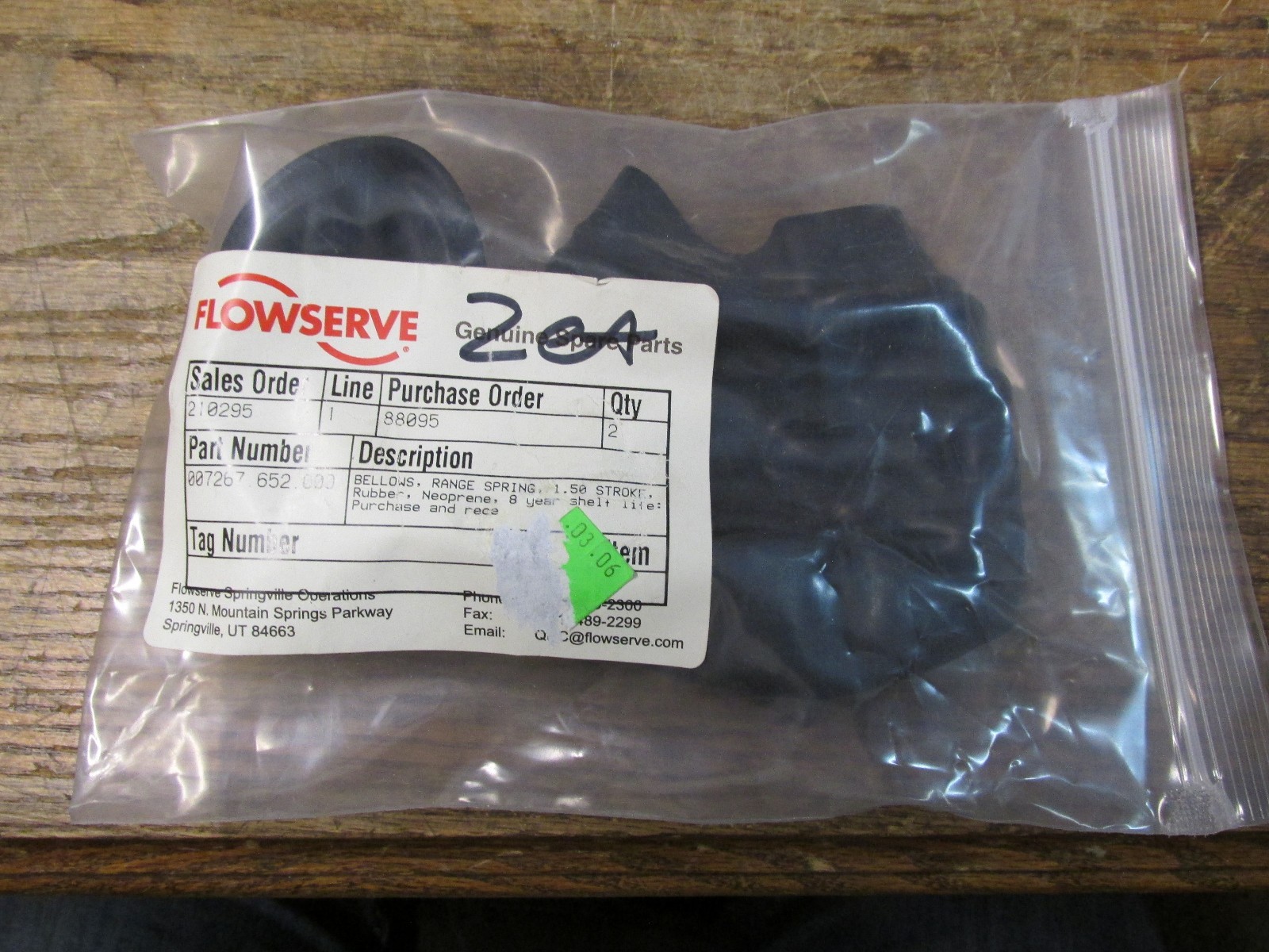NEW NOS LOT OF 2 Flowserve 007267-652-000 Bellows Neoprene 1.50 Stroke