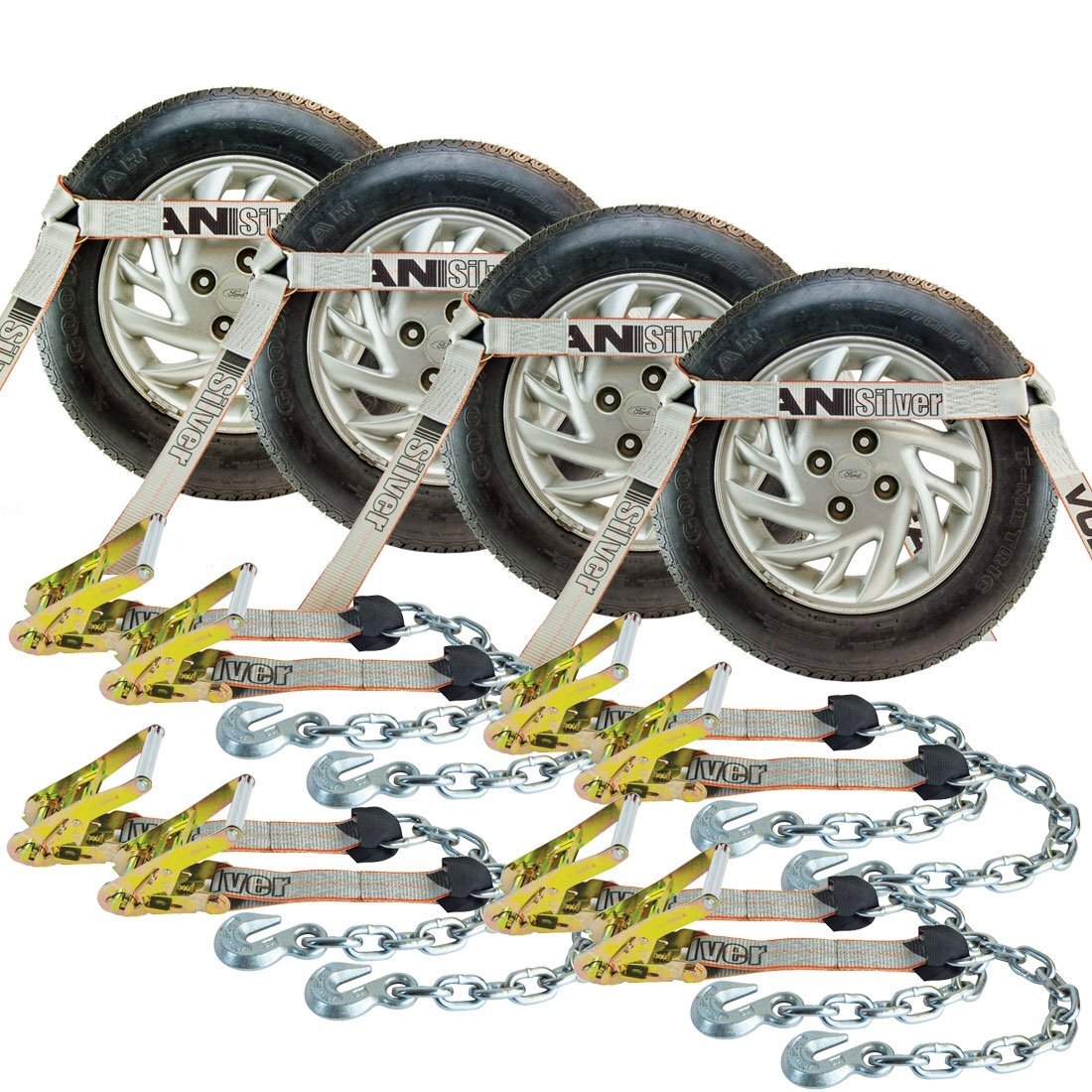 Side Rail Car Tie Down – Chain Anchors, 4 Pack – Silver Series – 3300 lbs SWL