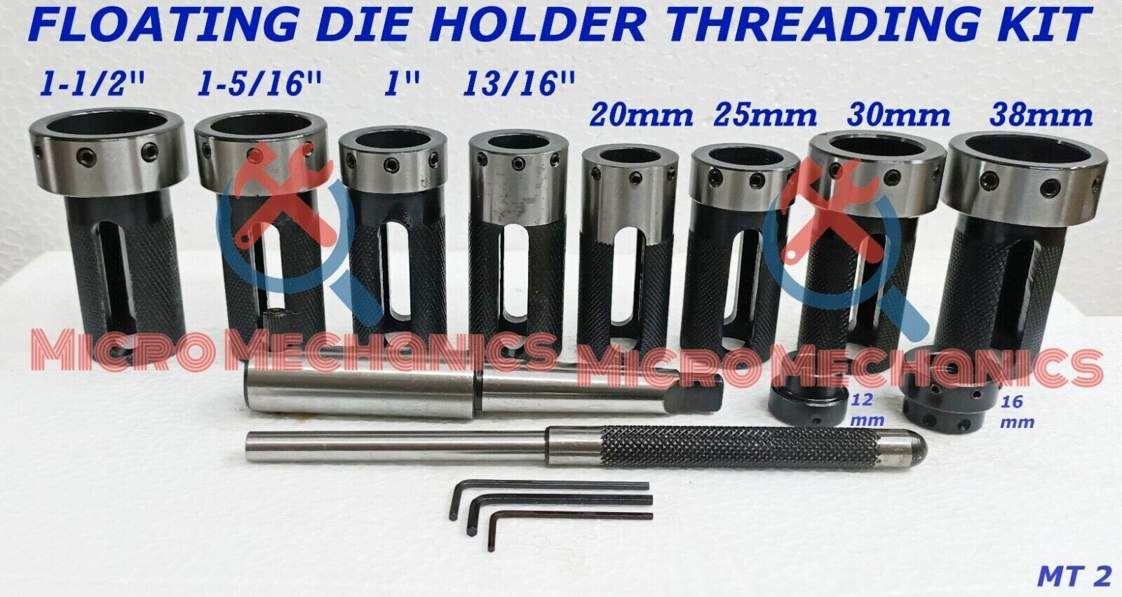 MT2 Lathe Tailstock Die Holder Floating Type 2MT Shank Lathe 10x Threading Kit