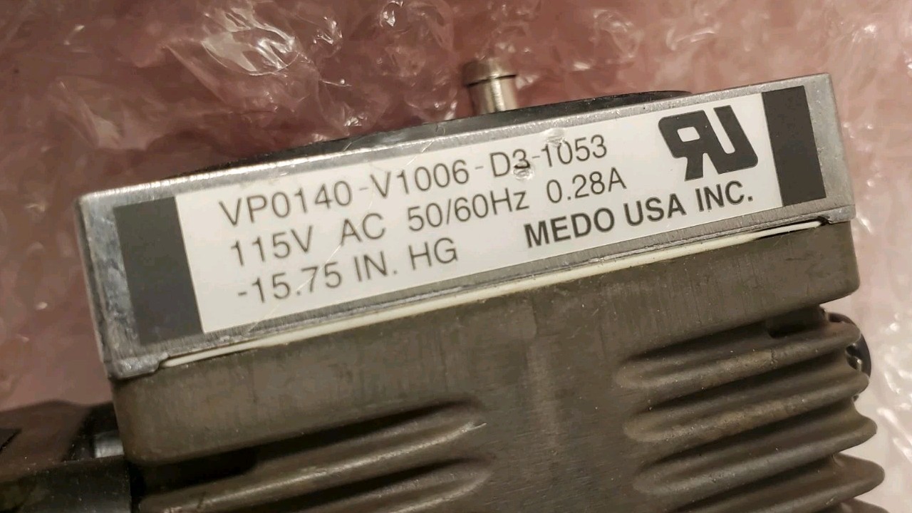 MEDO USA INC vacuum pump VP0140-V1006-D3-1053 115VAC 15.75 IN.HG. SAVE SHIP FREE