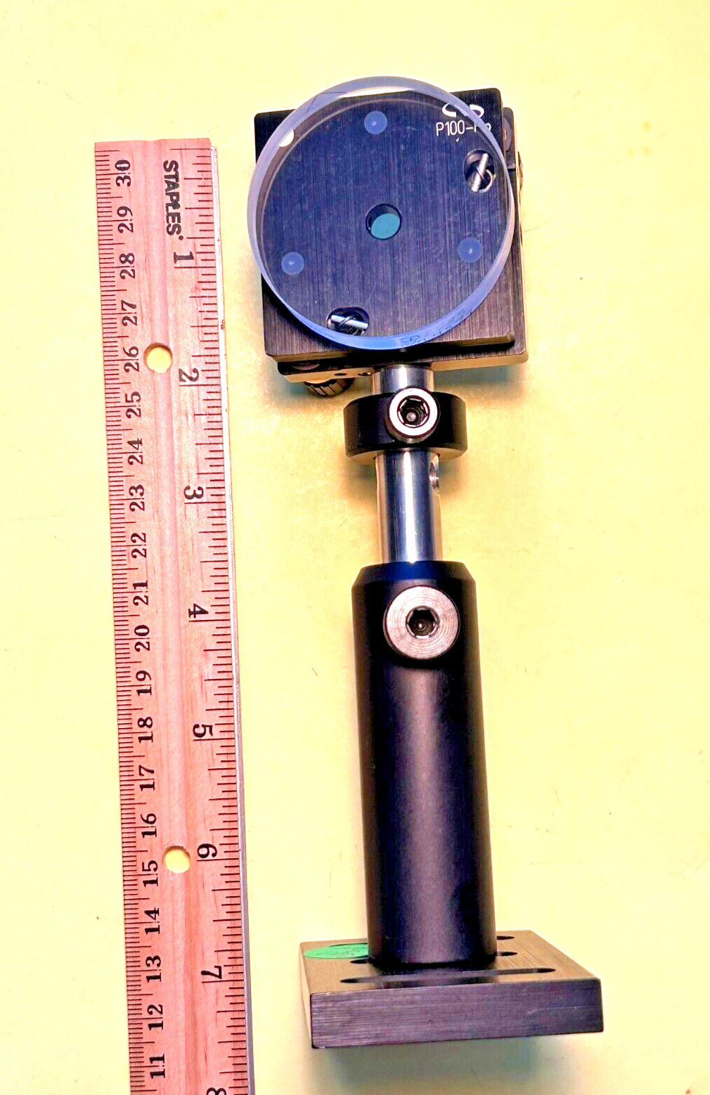 KrF laser mirror 2″ dia. on Newport P100-2P with 3″ post mount on baseplate