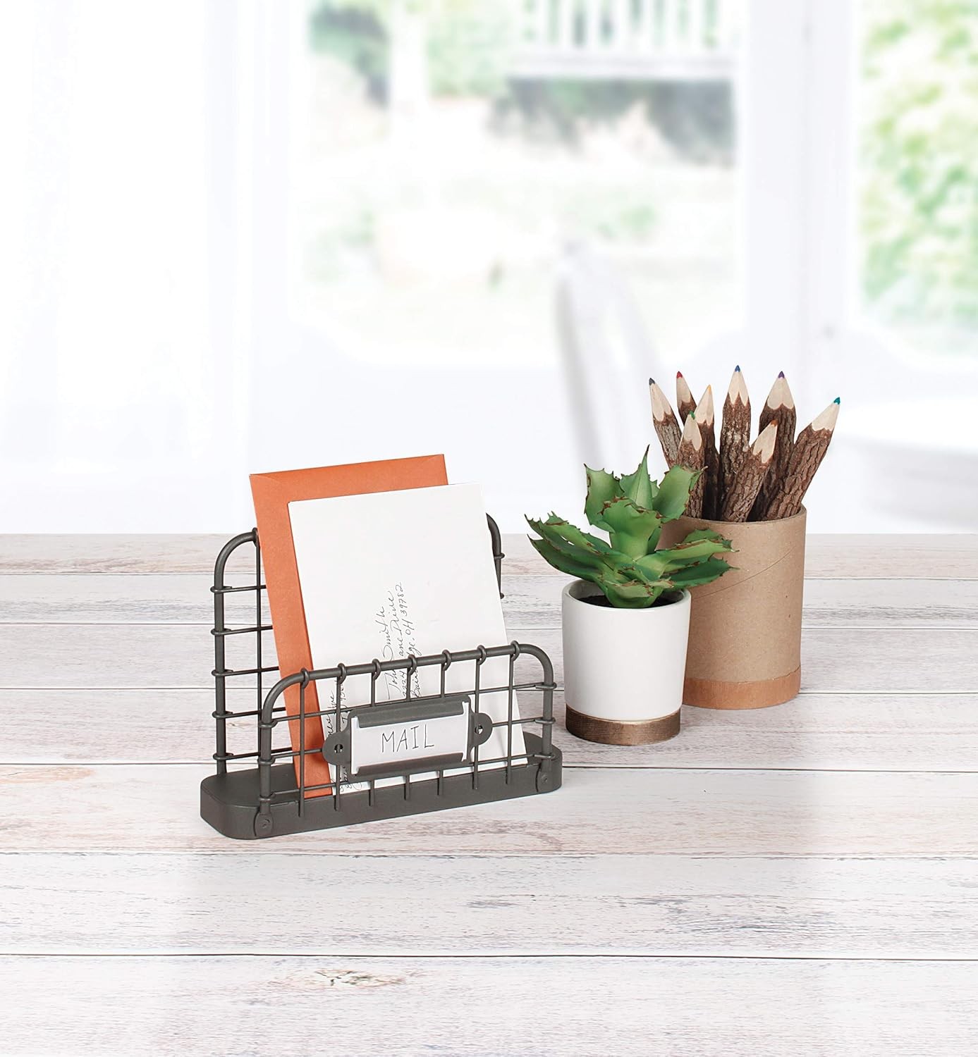 Spectrum Diversified Desktop Letter Holder Modern Farmhouse Industrial Gray