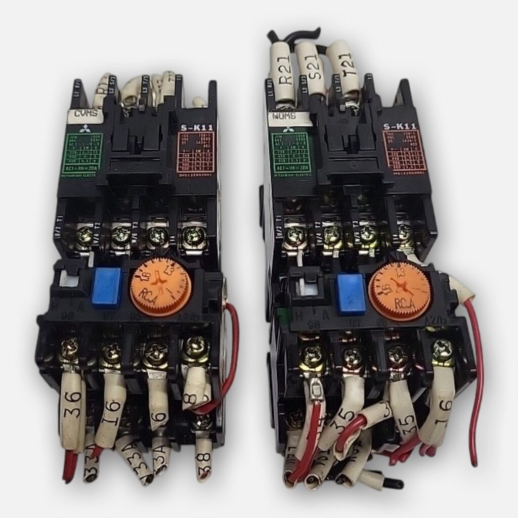 LOT OF 2 MITSUBISHI S-K11 CONTACTOR 20AMP 100V w/ TH-K12KPUL OVERLOAD 1-1.6A