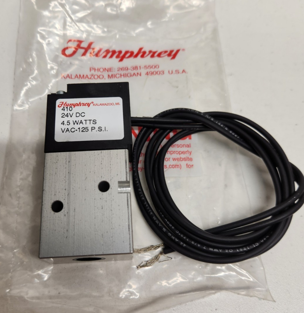 NEW IN BAG! HUMPHREY 24V 1/8″ 4-WAY SOLENOID VALVE 410-24VDC