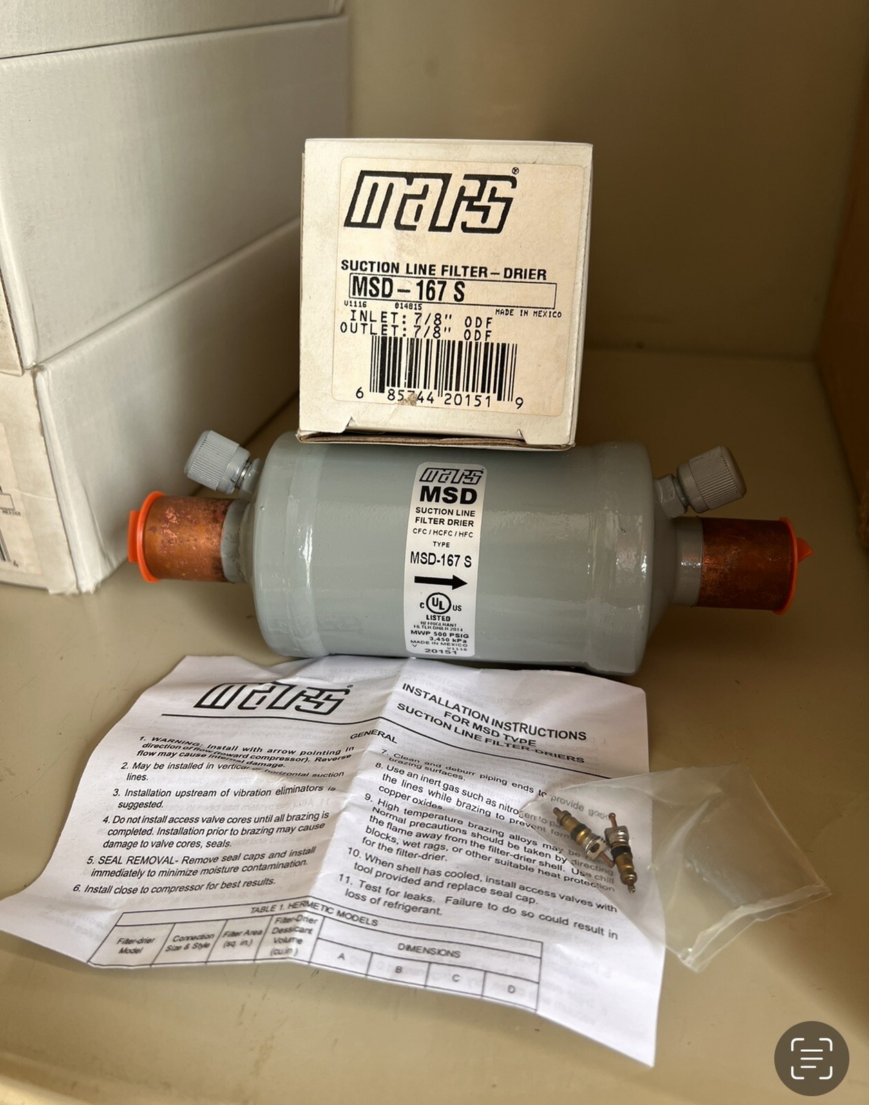 MARS MSD167S A/C Drier InLine CFC AIR LINE Suction FILTER Copper Fittings 7/8”