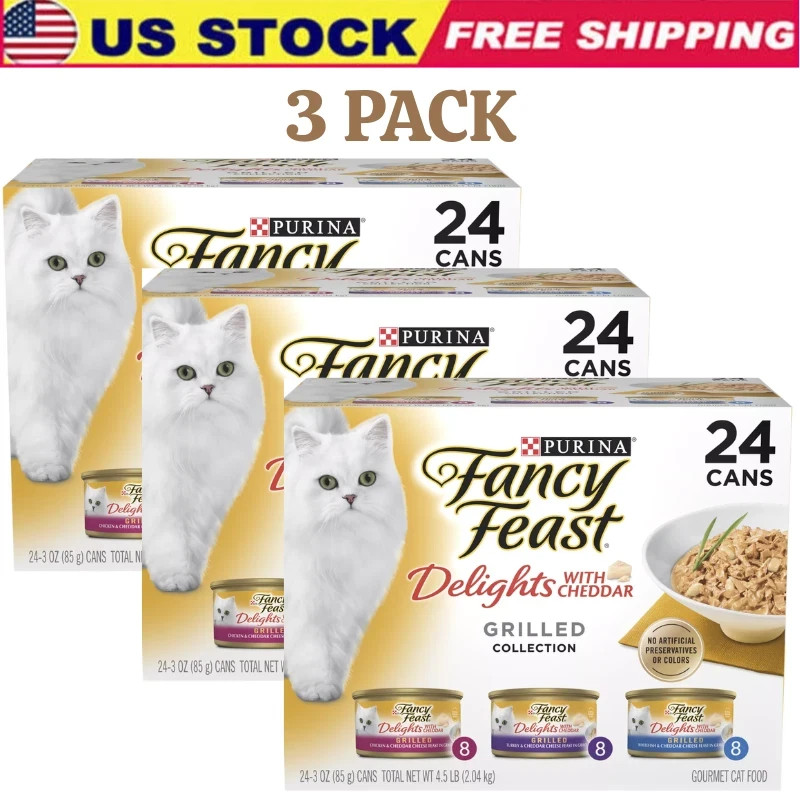 Fancy Feast Delights with Cheddar Cat Wet Food – Variety Pack,72 CT x 3 oz. Cans