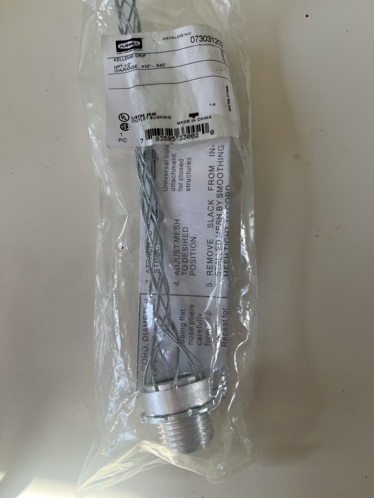 HUBBELL 073031202 KELLEMS CORD GRIP 0.43-0.54IN