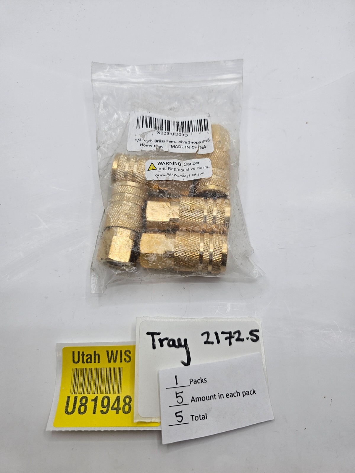 (QTY 5) 1/4-Inch Brass Female Industrial Coupler 1/4 Inch Air Hose