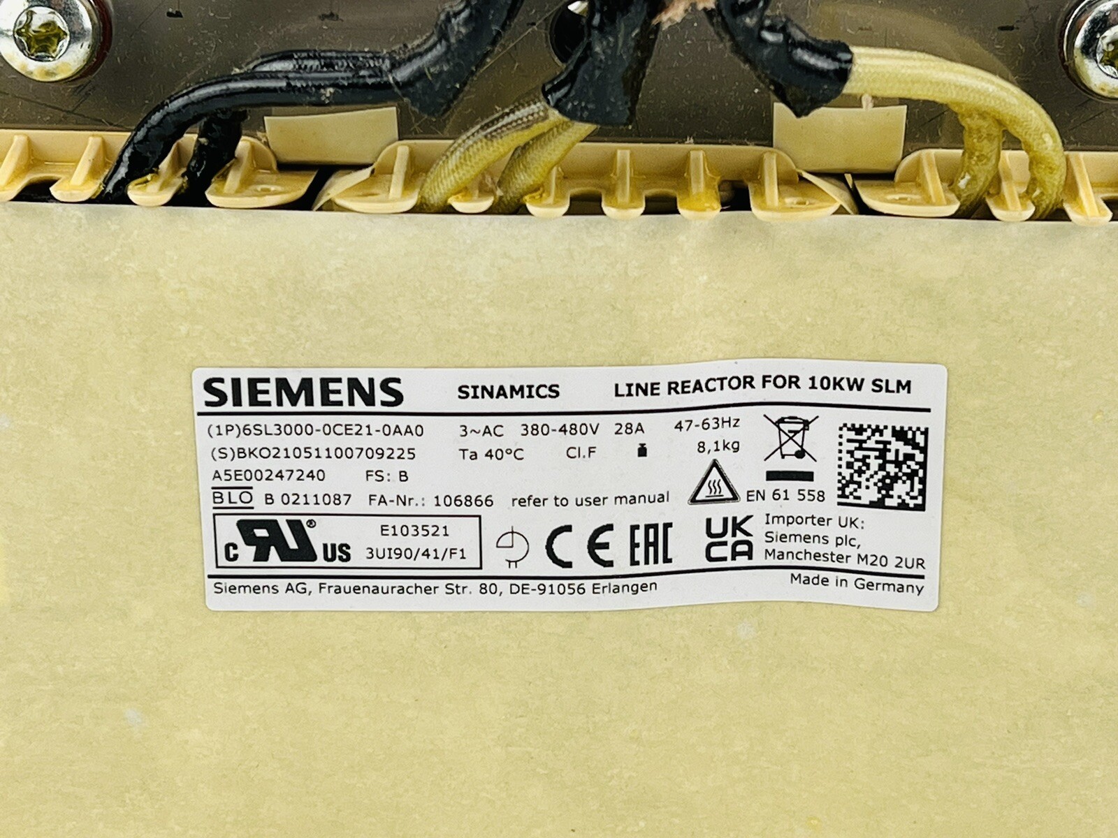 SIEMENS 6SL300-0CE21-0AA0 Line Reactor For 10KW SLM 28A 380-480V *WARRANTY*