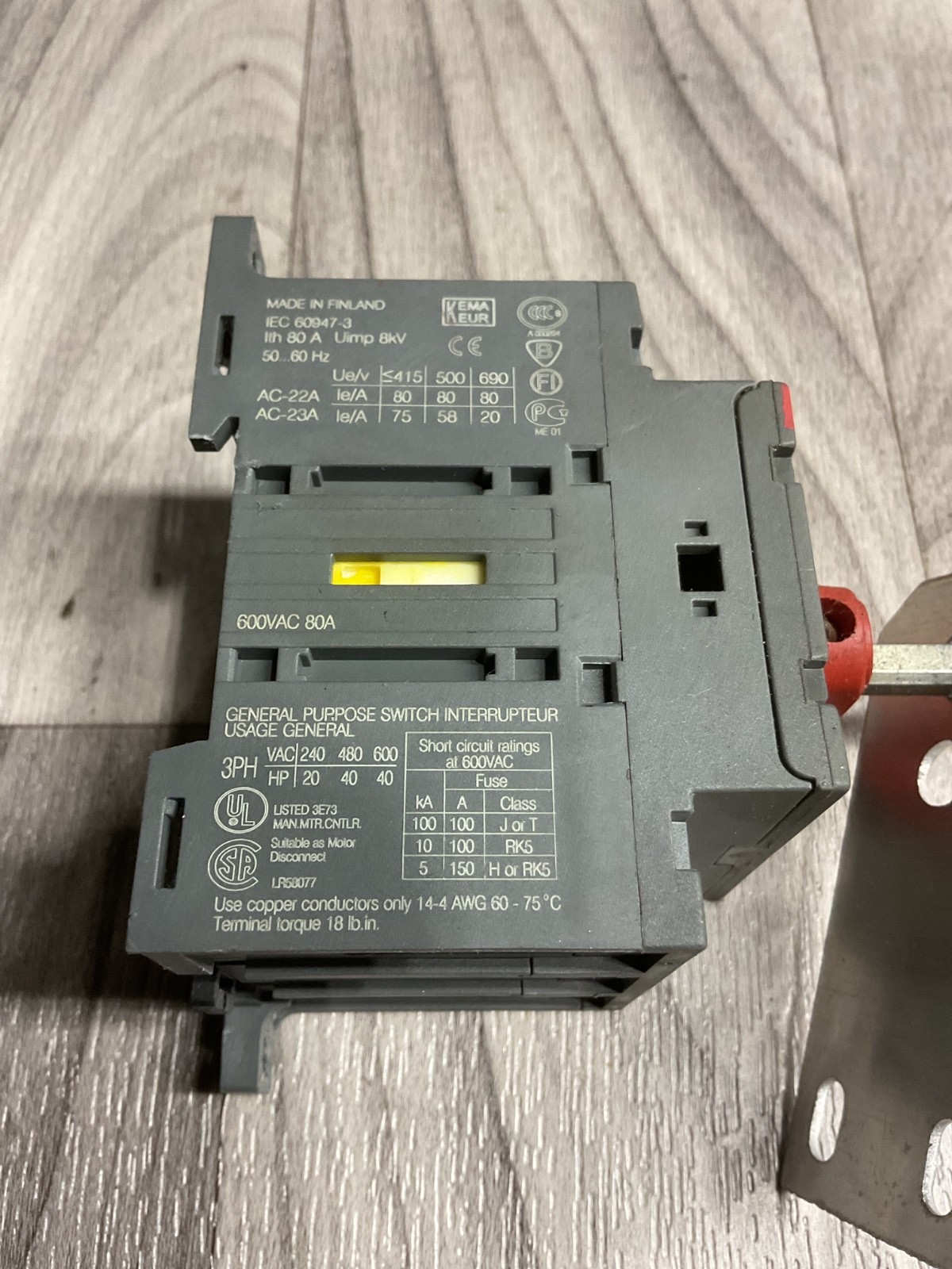 ABB DISCONNECT SWITCH OT63E3 600VAC 80A, 80 Amp, #4009J3