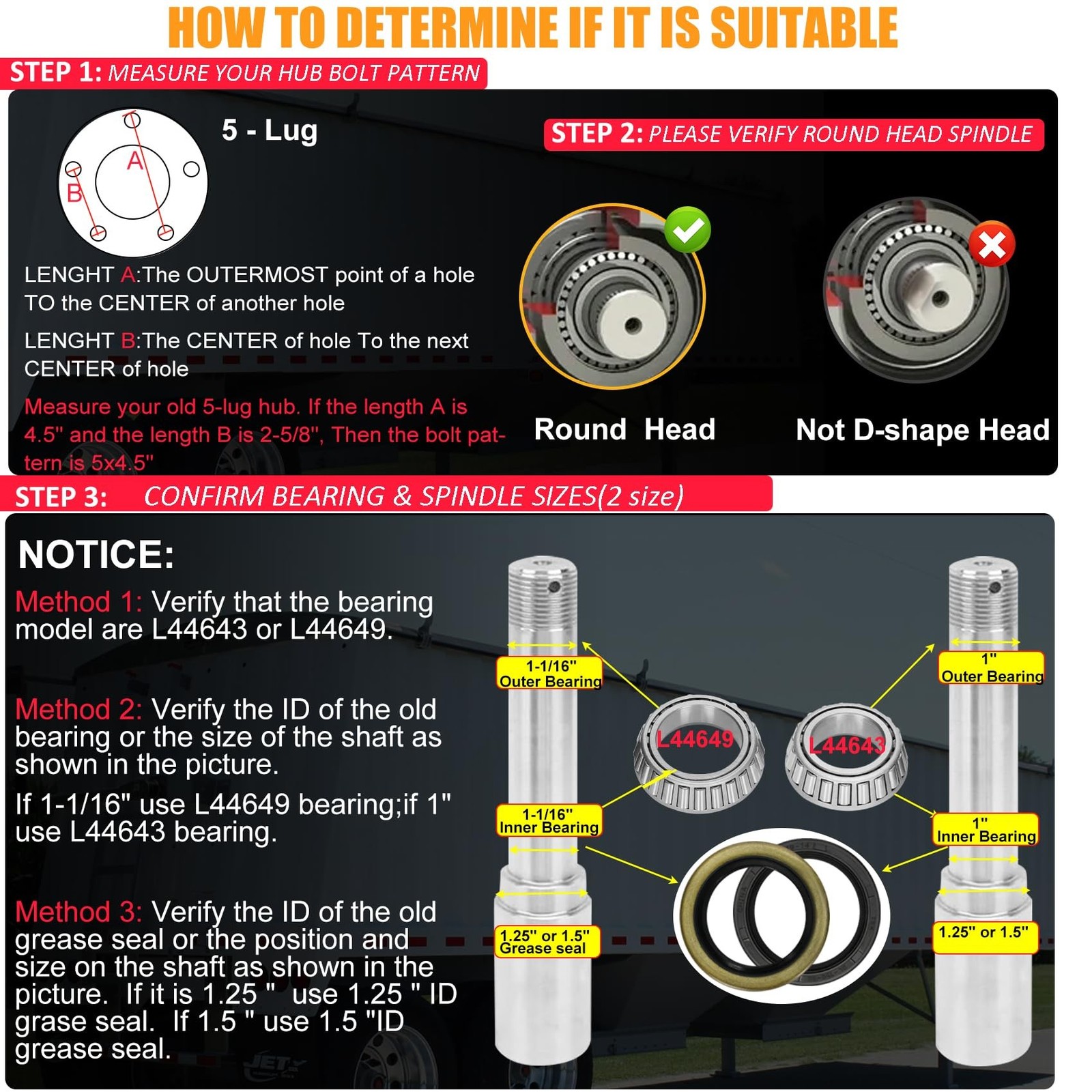 2 Sets 2000lb Trailer Axle Trailer Hub Kit 5 Bolt 4.5″,Trailer Hub 5 Lug fit …