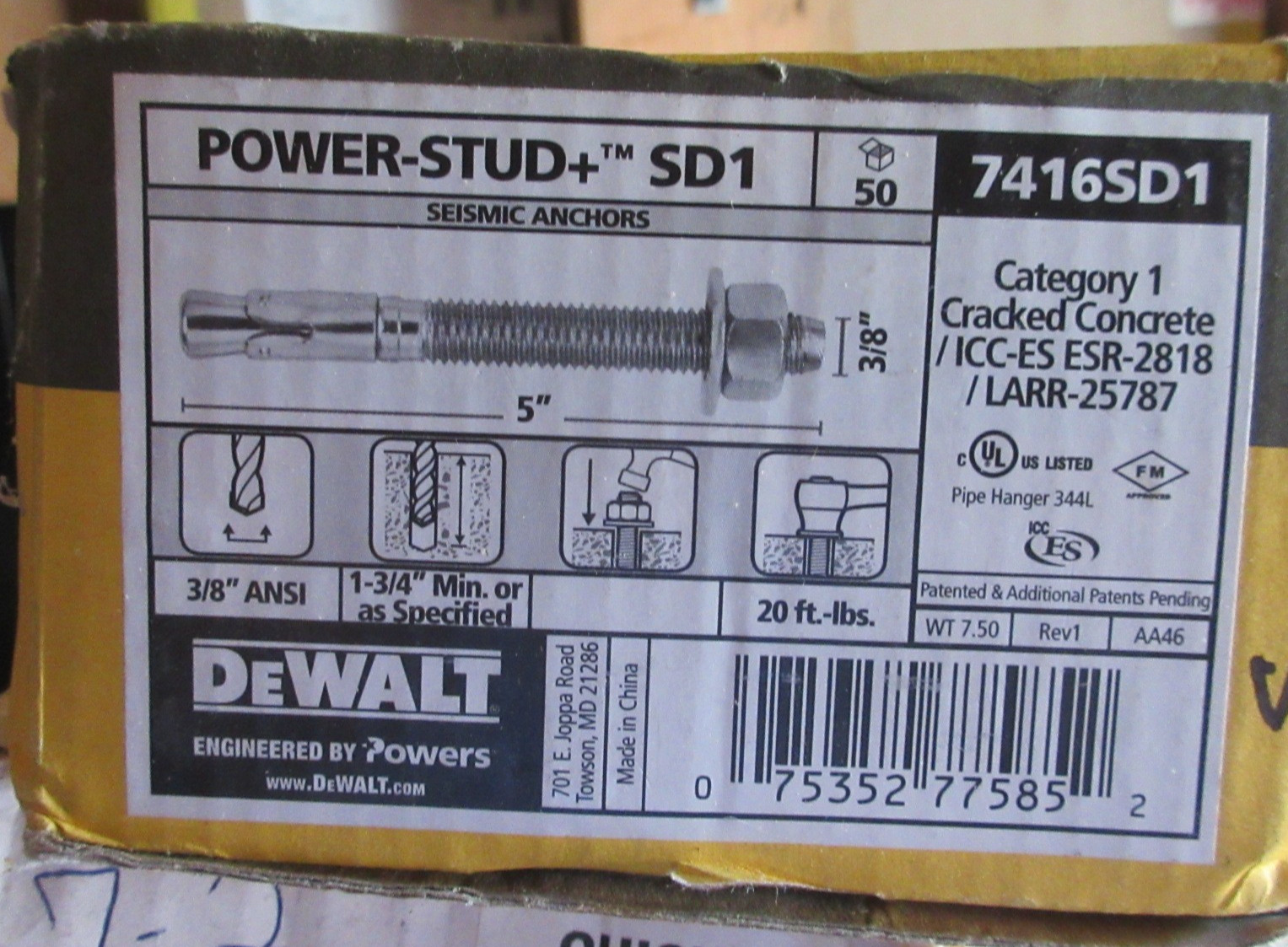 DEWALT 7416SD1 3/8″ x 5″ Wedge Expansion Anchor 7416SD1 (Box of 50)