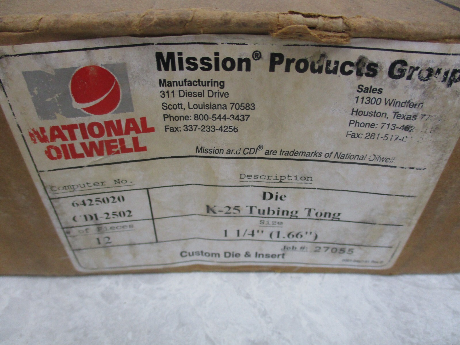 BOX OF 12 NATIONAL OILWELL VARCO 6425020 K-25 TUBING TONG 1-1/4, T0968