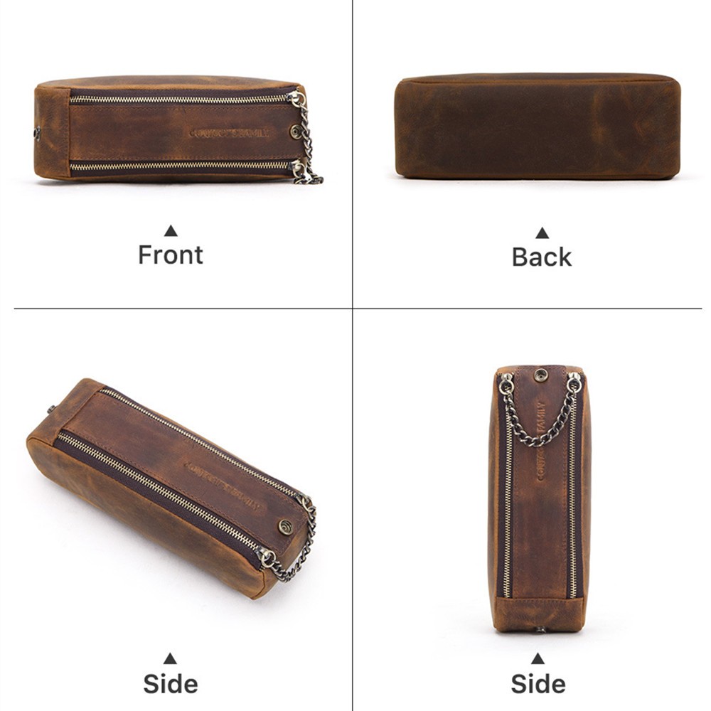 Retro Leather Cowhide Pen Case School Stationary Pencil Money Pouch Bags
