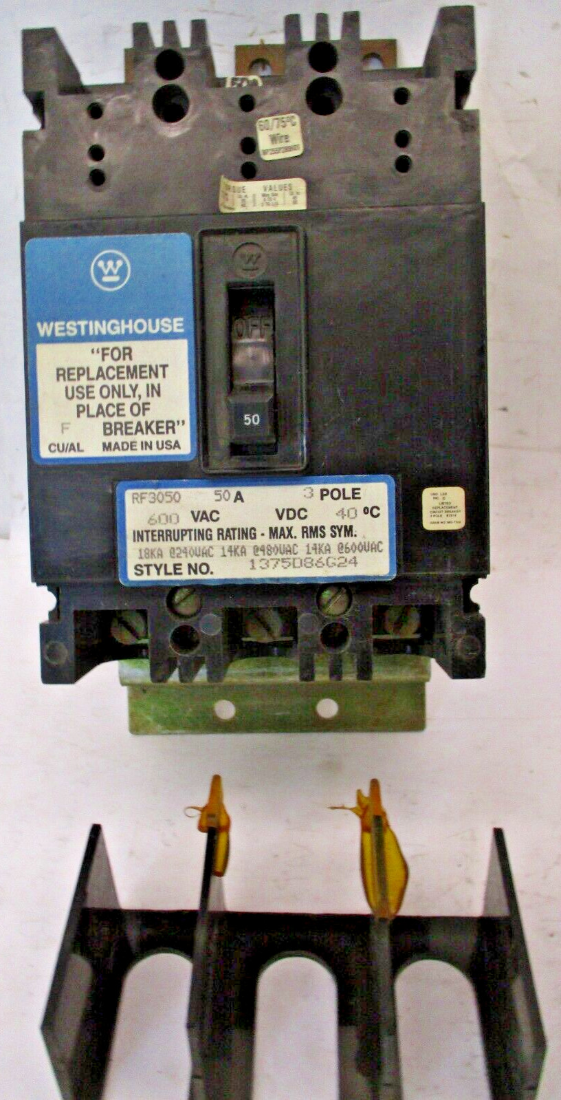 Westinghouse 1375D86G24 RF3050 50A 3 Pole 600V AC 40°C A4639IPL
