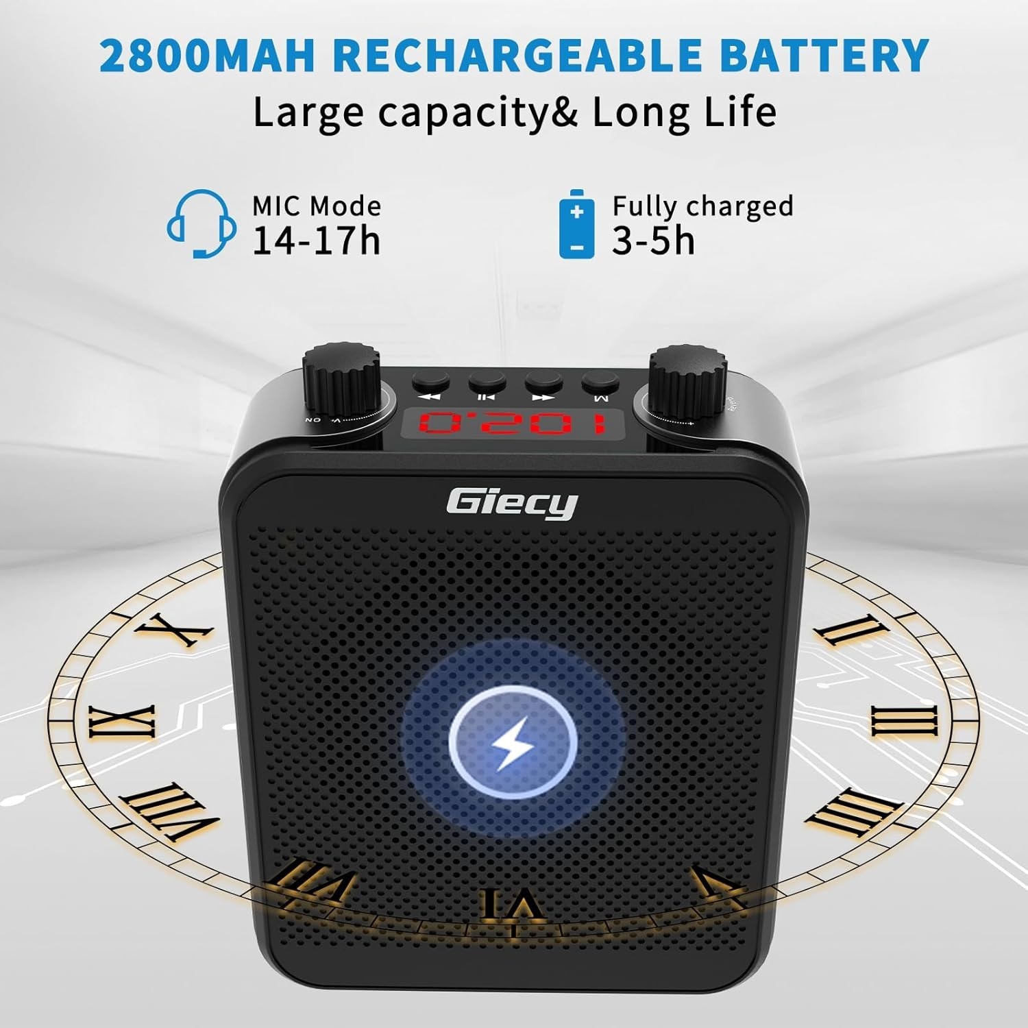 30W Portable Voice Amplifier with Wired Microphone Headset, 2800mAh Rechargeable