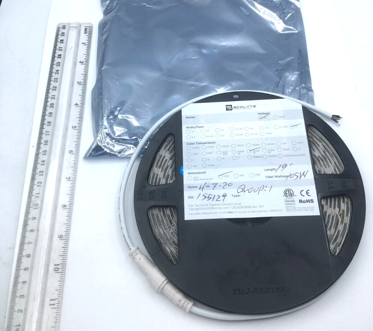 Acolyte LED Tape Light Ribbonlyte 24V, 19′, 105W, RB0RGBWA65-5.5RGB40 New