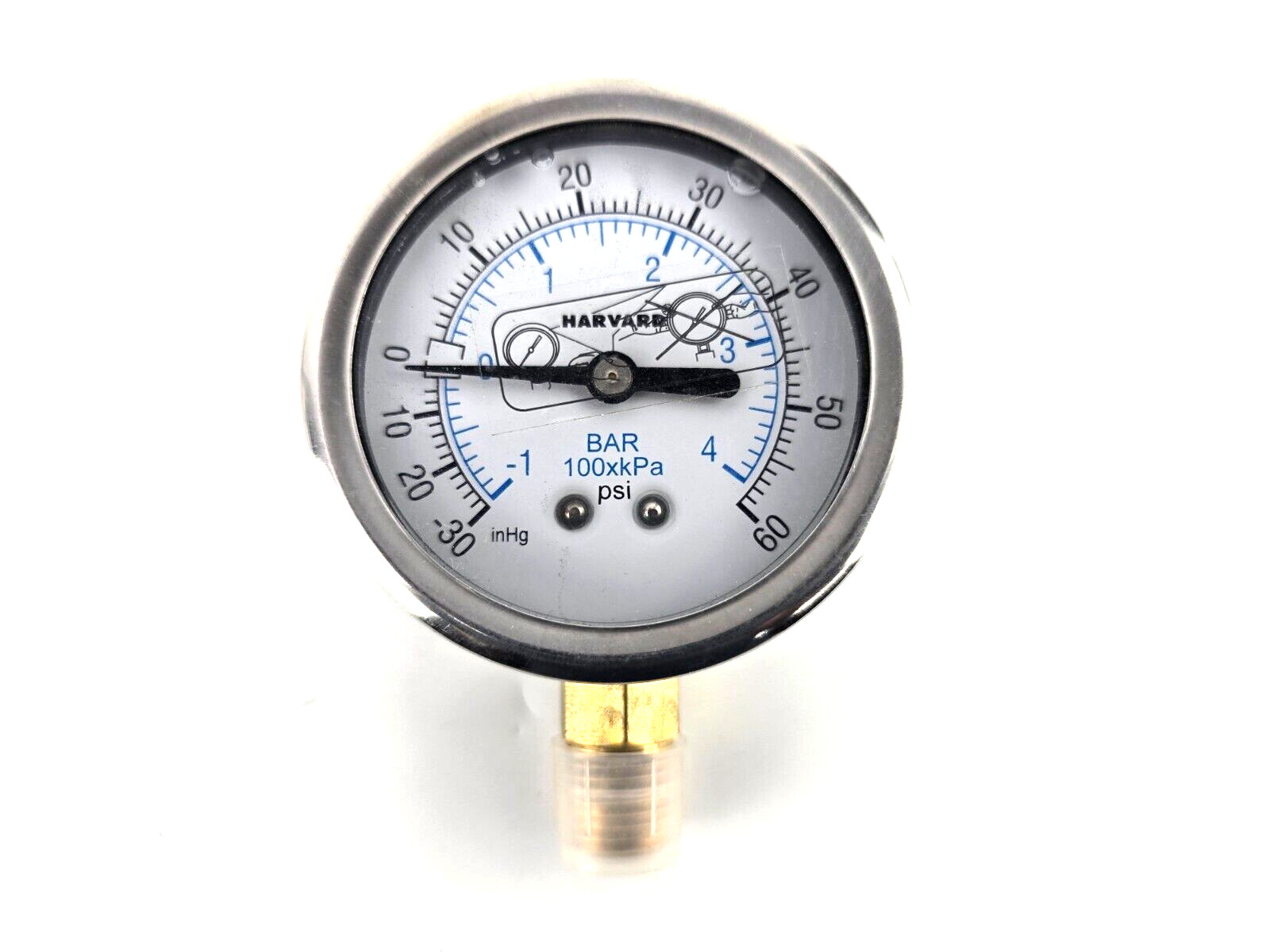 NOS Harvard Vacuum Pressure Gauge 2.5″ Dia Glycerin Filled -30 to 60lbs