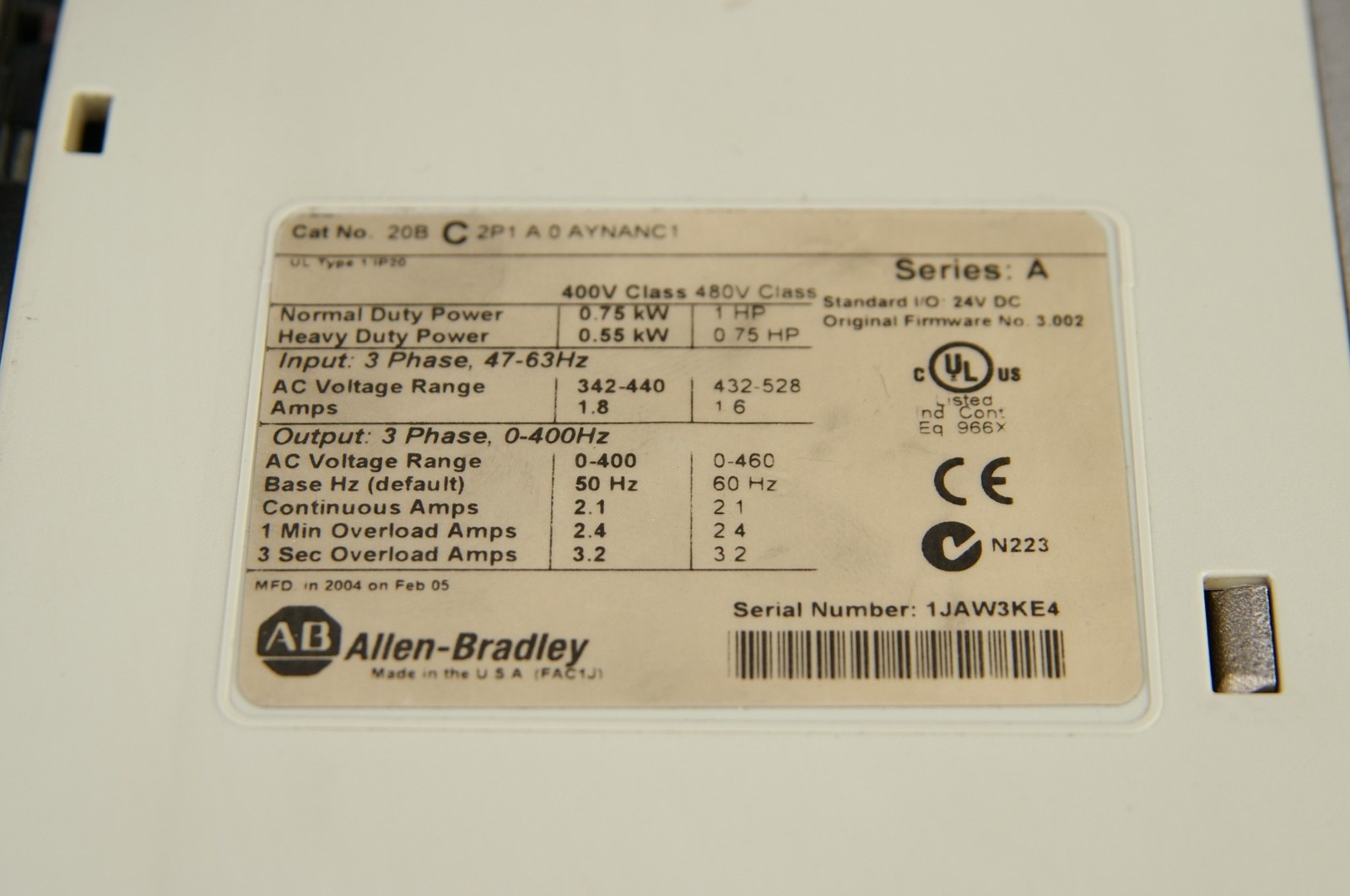 Allen Bradley 20BC2P1A0AYNANC1 Powerflex 700 (Broken Hook)