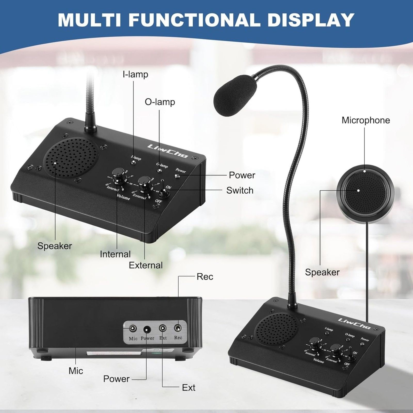 Window Intercom, 2-Way Window Speaker System for Business- Stores, Food Trucks