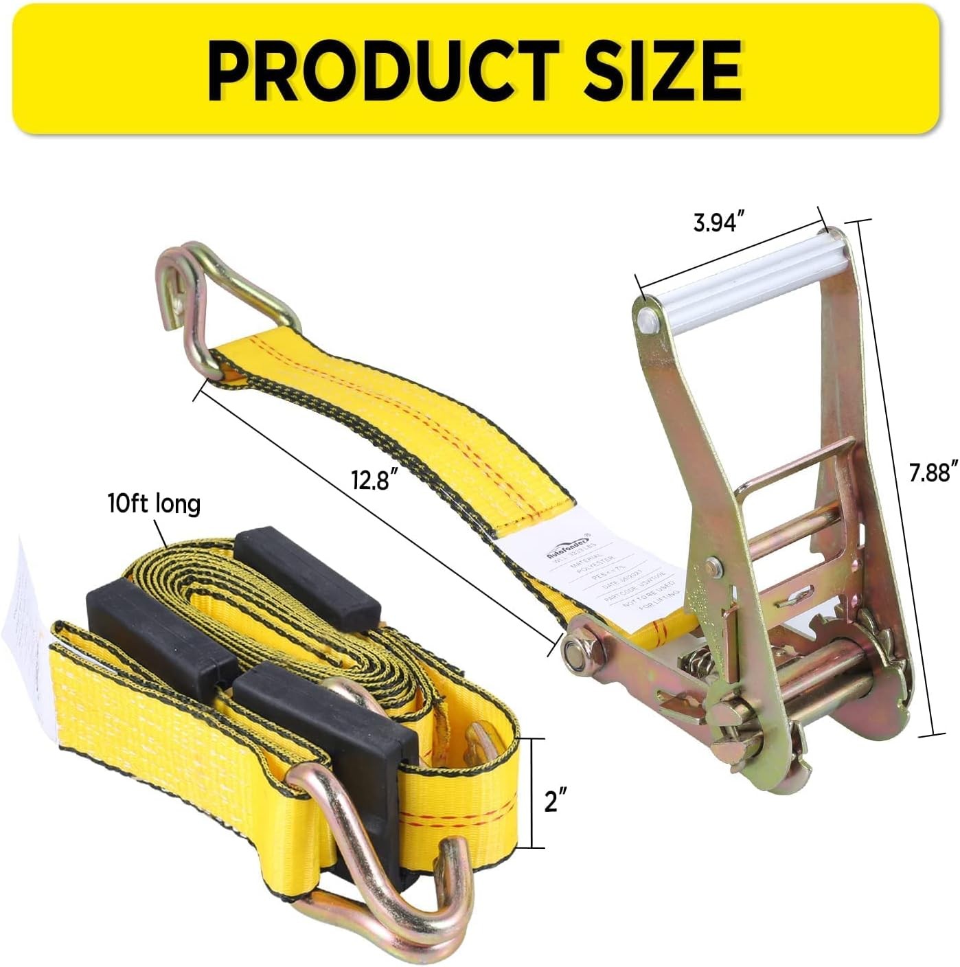2″ x 10ft Vehicle Tie Down Kit 10000lbs with Ratchet Straps & Rubber Blocks