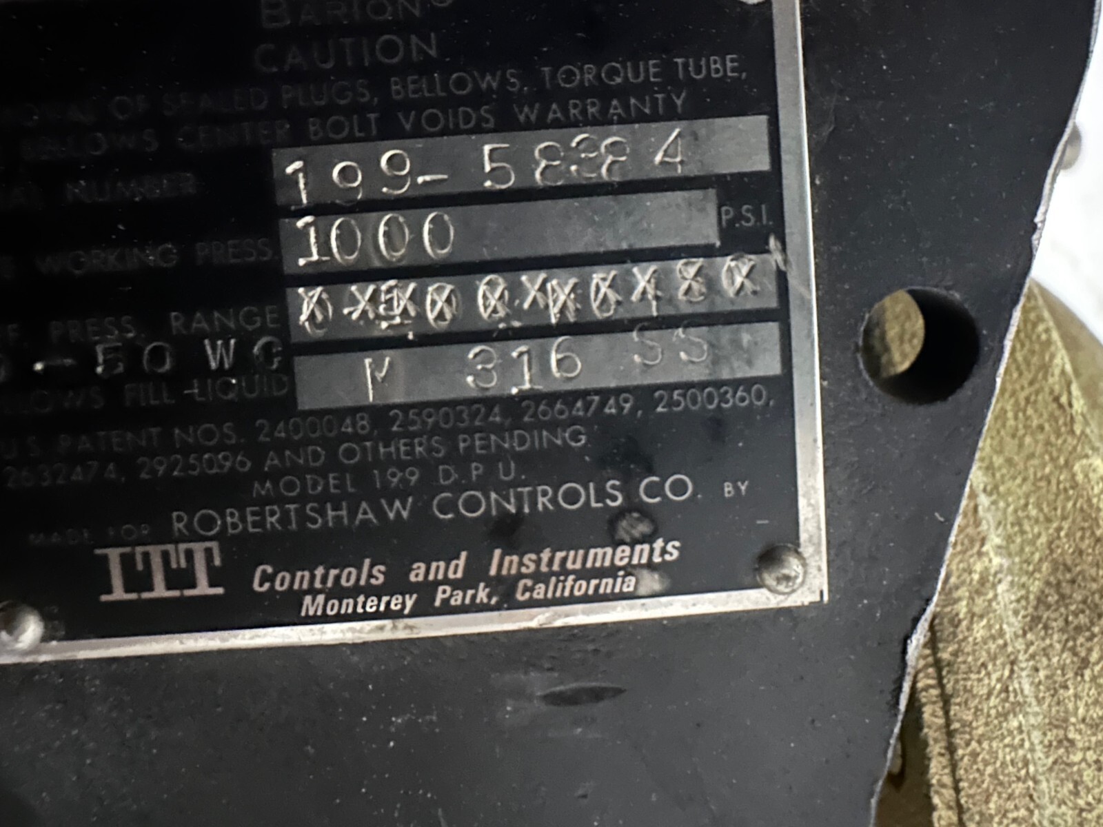 ROBERTSHAW TF-436-B TF-360-D412 0-10” H2O 18-20PSI SUPPLY | MODEL 199 DPU