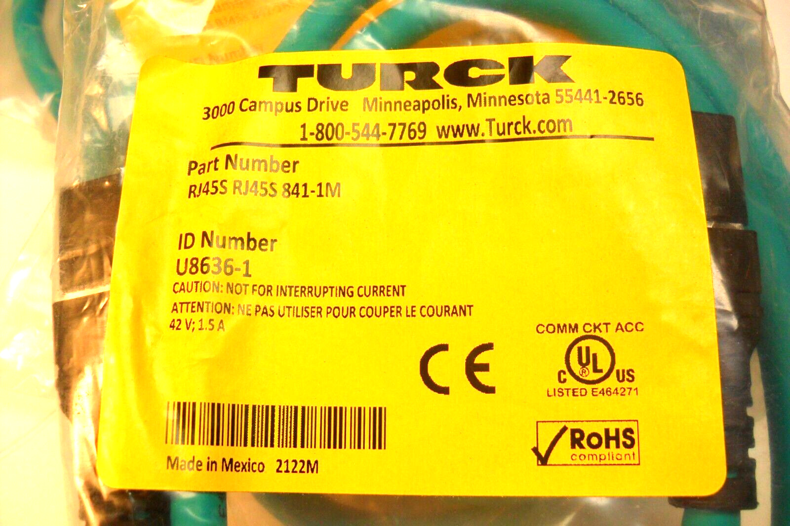 TURCK U8636-1 – RJ45S-RJ45S-841-1M – Factory Sealed