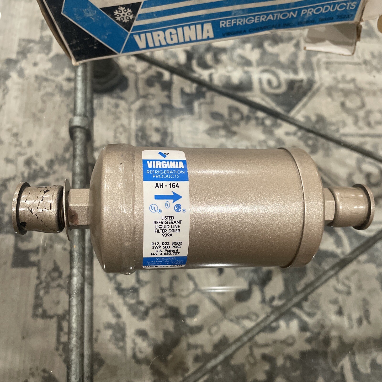 NOS Virginia Refrigerant Liquid Line Filter-Drier AH-164 16 Cu. In. 1/2 Flare