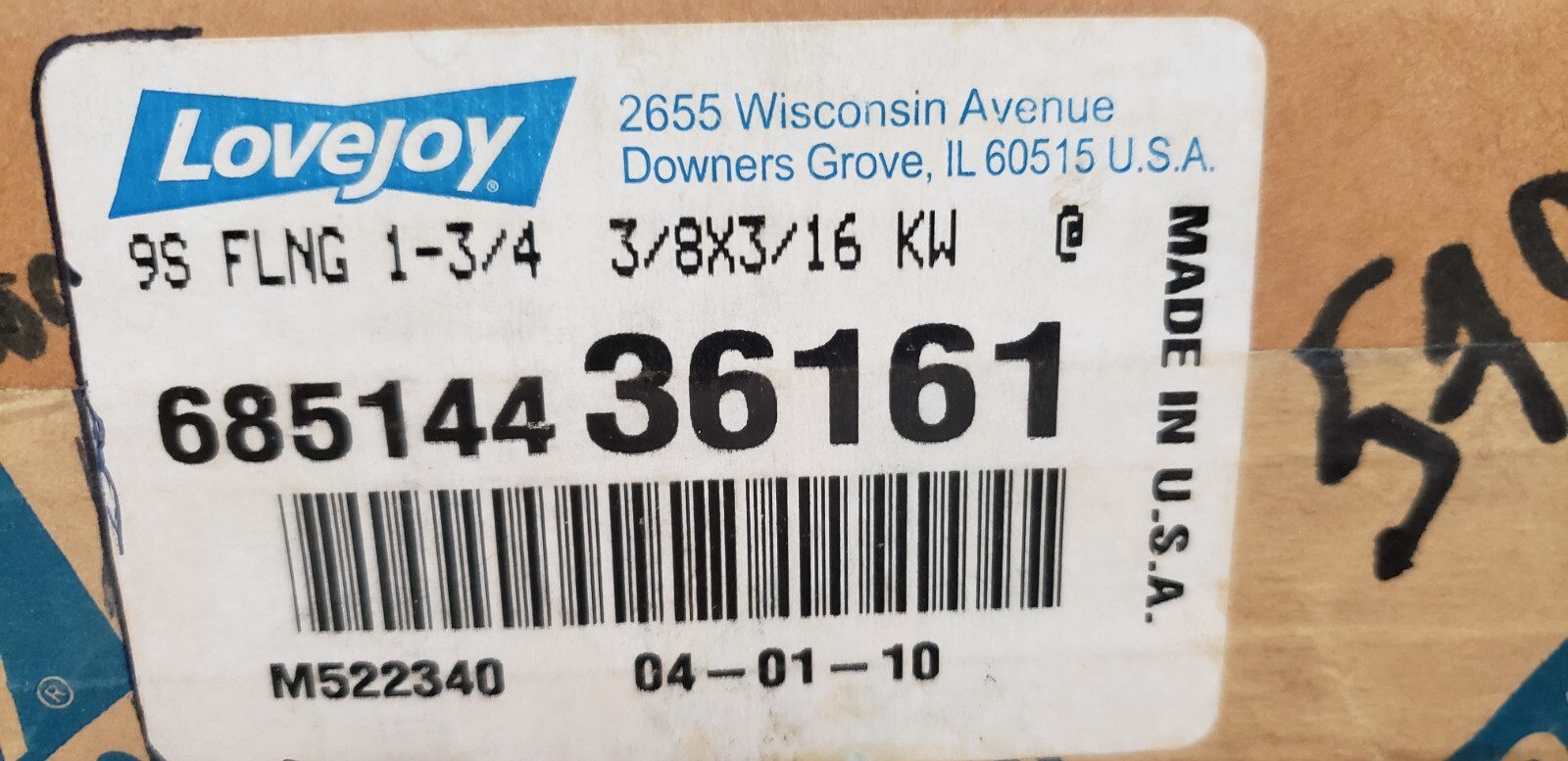 LOVEJOY 685144 36161 9S FLANG, 1-3/4″ BORE, 3/8 x 3/16 KW, NIB