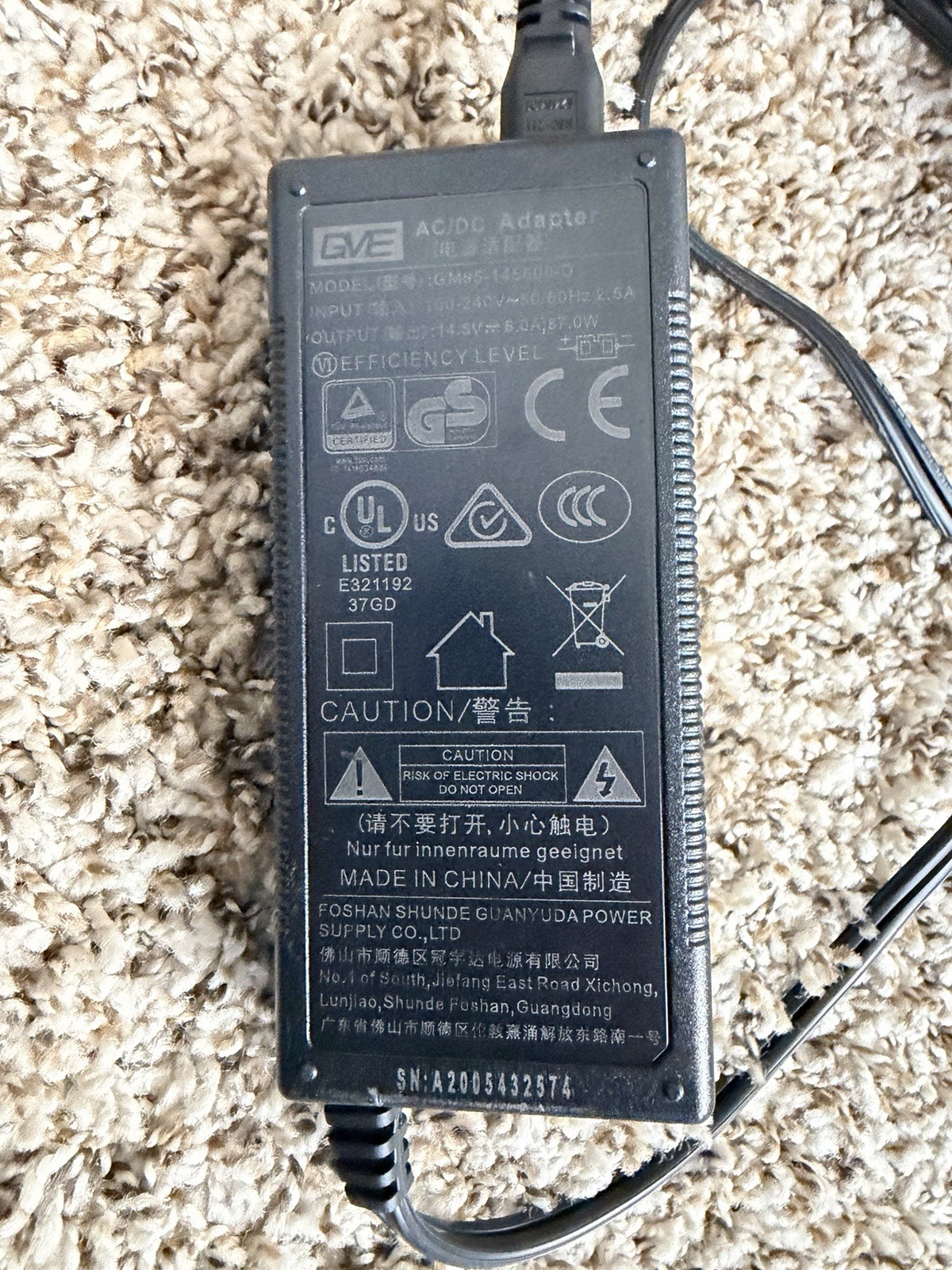 1X GVE Car Refrigerator Power Adapter GM95-145600-D 14.5V 6.0A 87W 12/24V