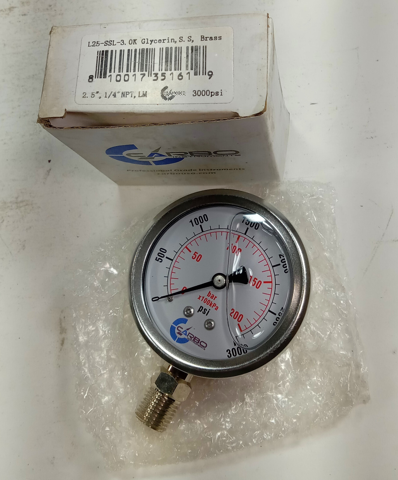 1 NEW CARBO L25-SSL-3.OK 2.5″ PRESSURE GAUGE NIB ***MAKE OFFER***