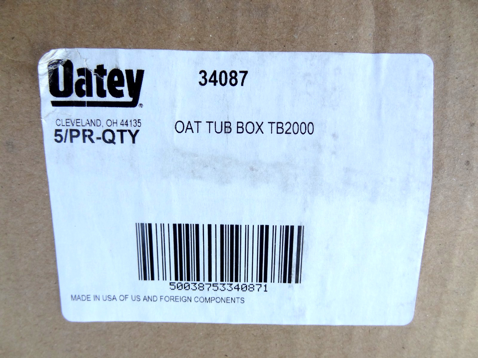 5/Pair ~ Oatey 34087 Oat Tub Box TB 2000