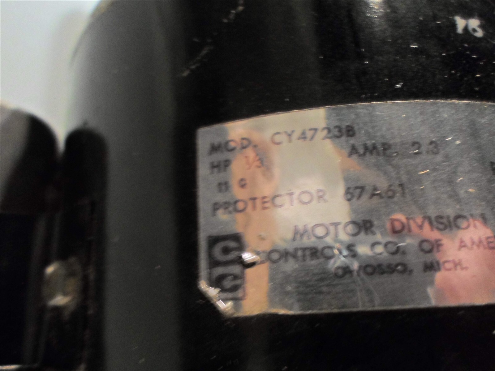 Controls Co. Model CY4723B Motor 1/3 HP, 2.3A, 1550 RPM, 230V