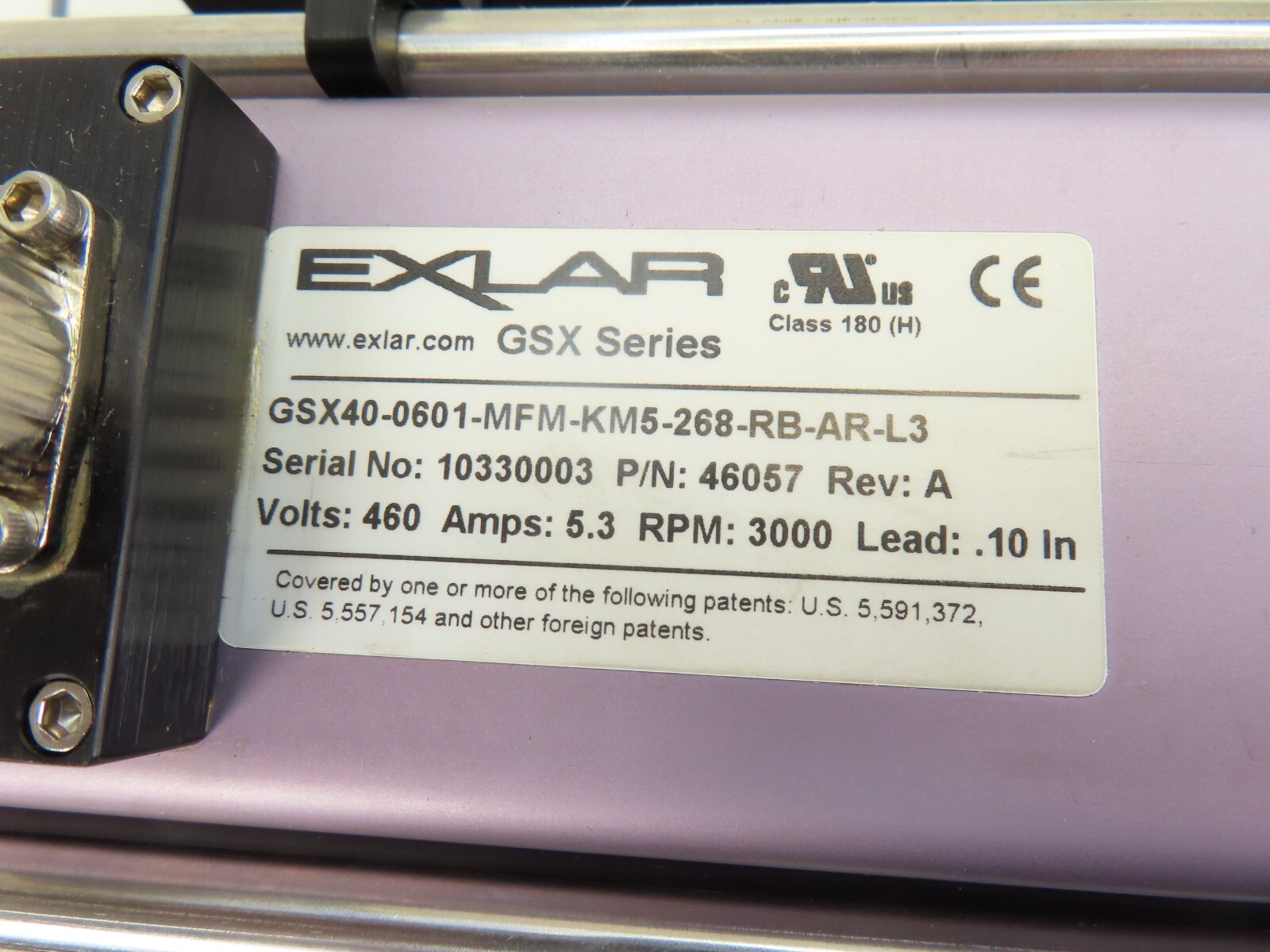 Exlar GSX40-0601-MFM-KM5-268-RB-AR-L3 GSX Series Actuator 3000RPM .10″ Lead