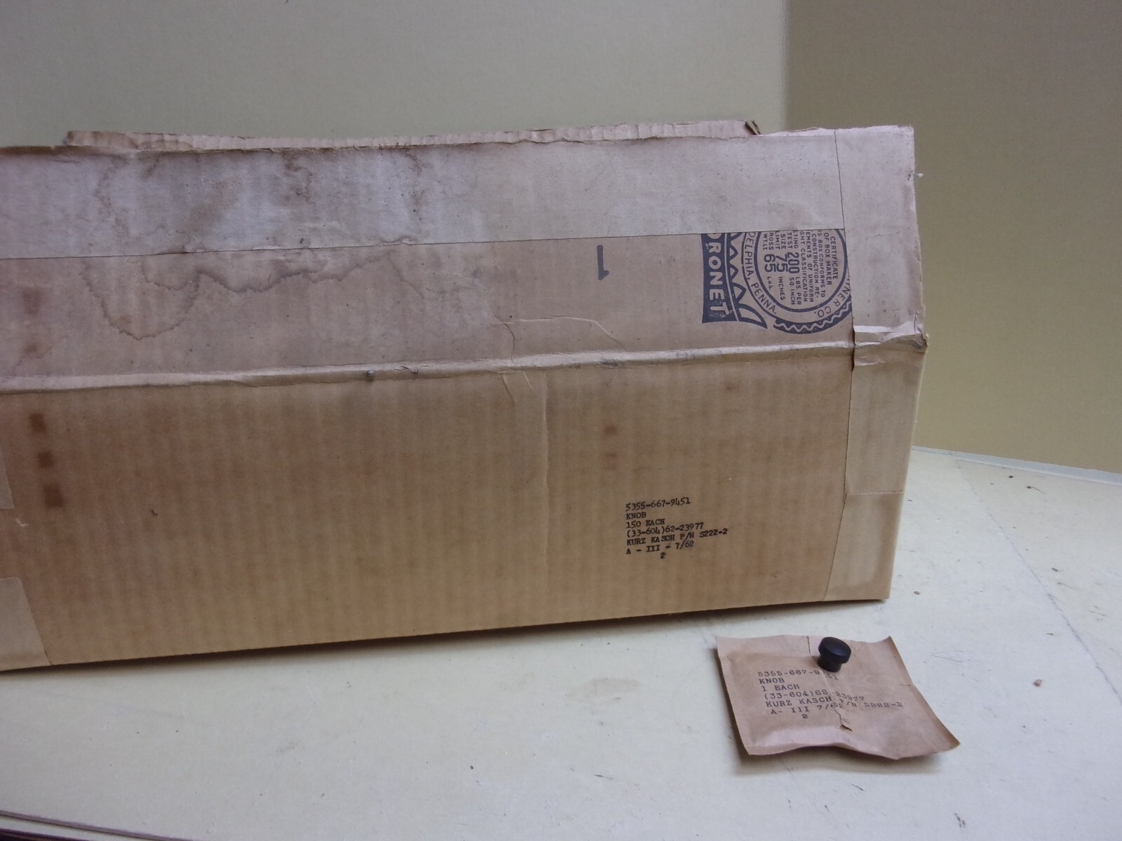 Kurz Kasch S222-2, 5355-667-9451, 33-604 62-23977 Knob, box of 150