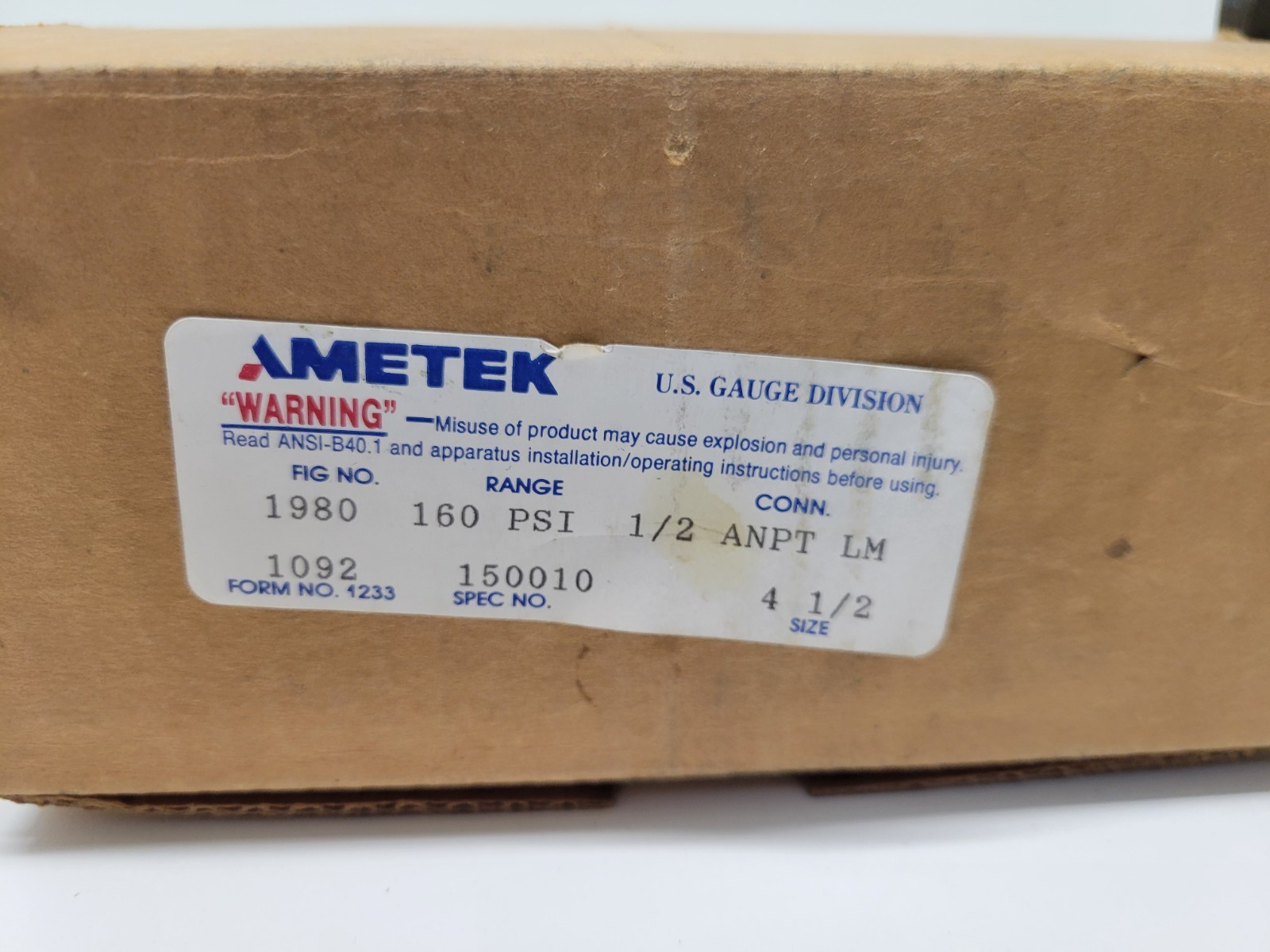 NEW OLD STOCK! AMETEK 0-160PSI PRESSURE GAUGE 1980