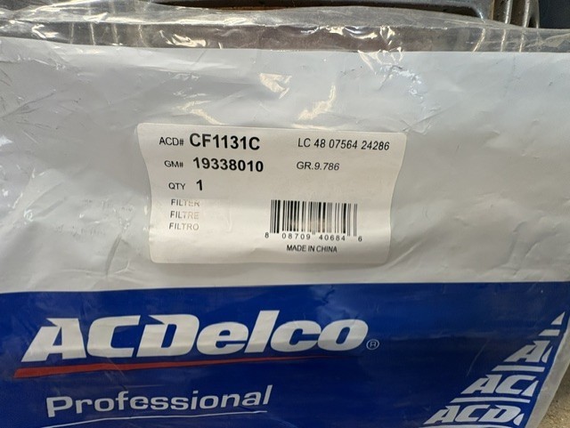 (1) Genuine GM Original Equipment CABIN AIR FILTER CF1131C 19338010
