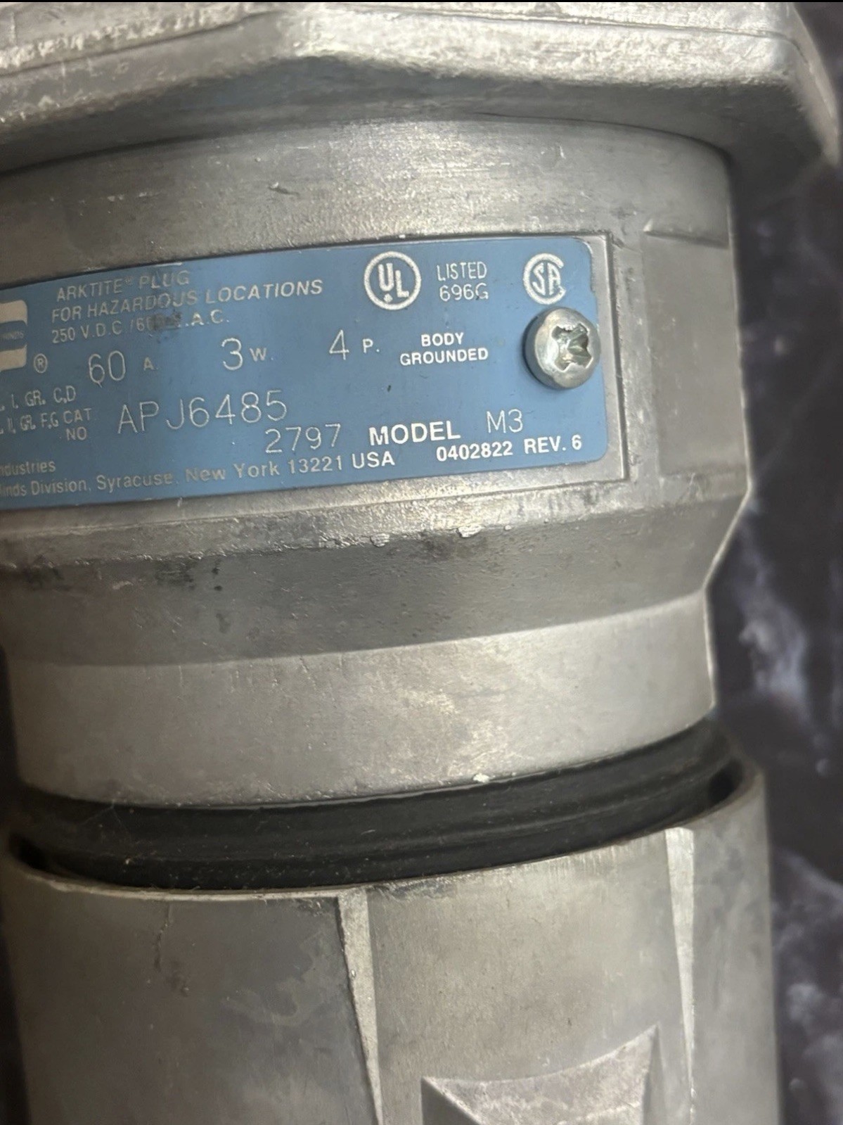 ARKTITE Plugs & Receptacles-Model M3, 30, 60 100 Amps IF1229 : Crouse Hinds