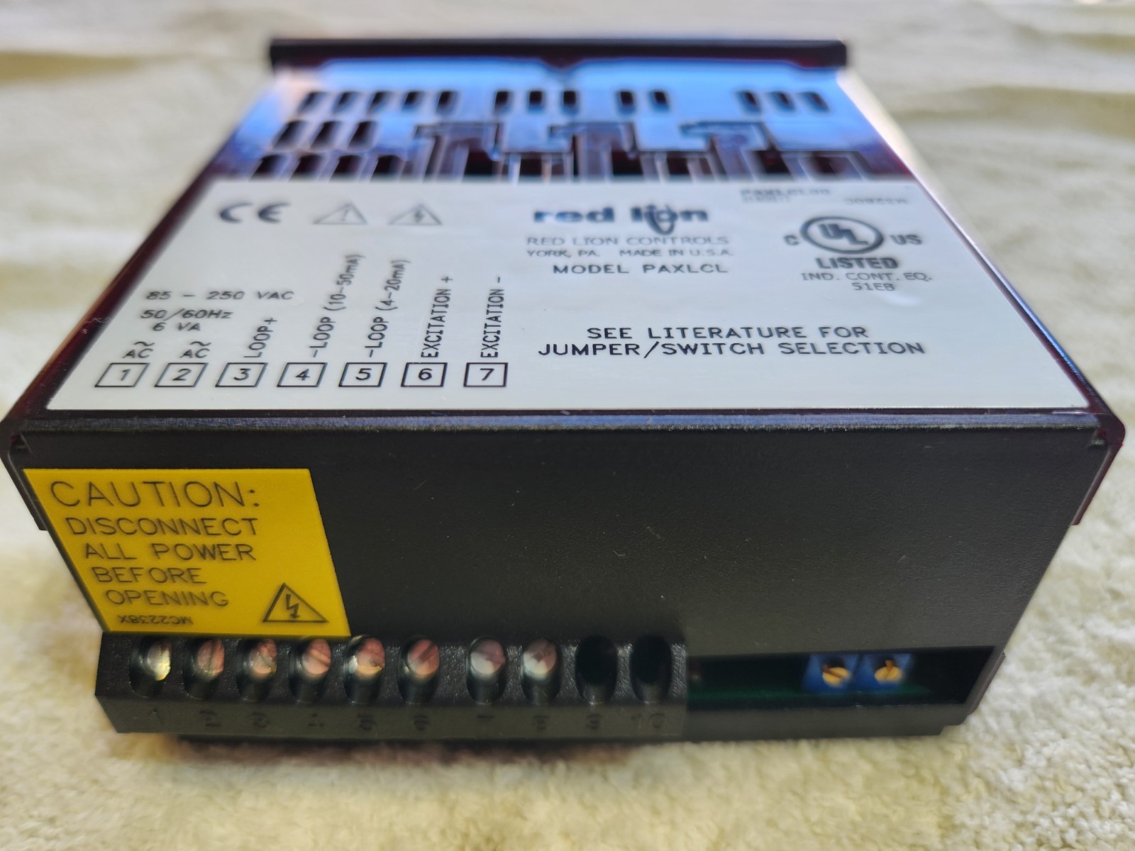 Red Lion PAXLCL00 Current Loop Panel Meter, 85-250V, 6VA, 4 to 20/10 to 50mA