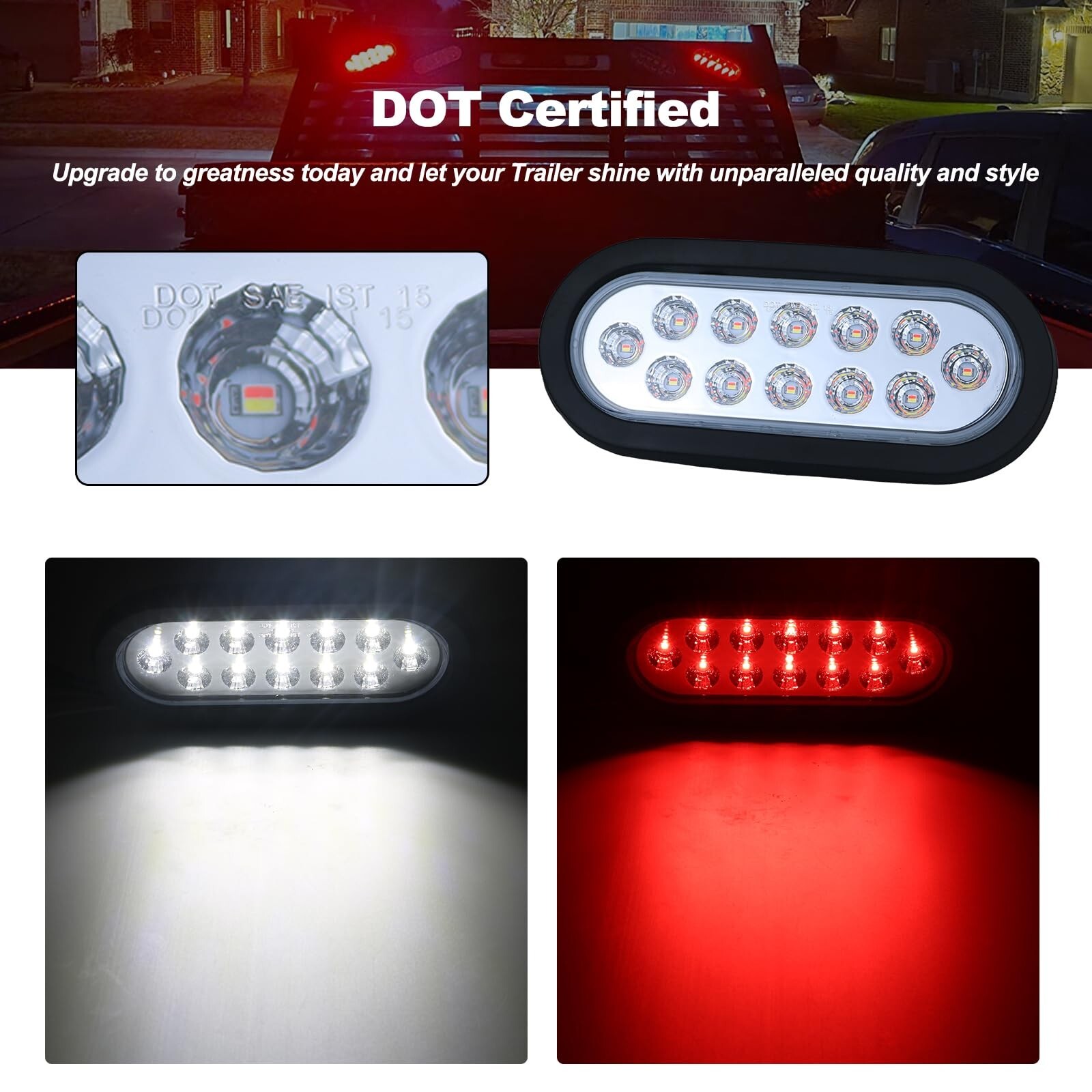 Dual Revolution 6 Inch Oval LED Tail Lights – Red Stop, Turn & White Backup/R…