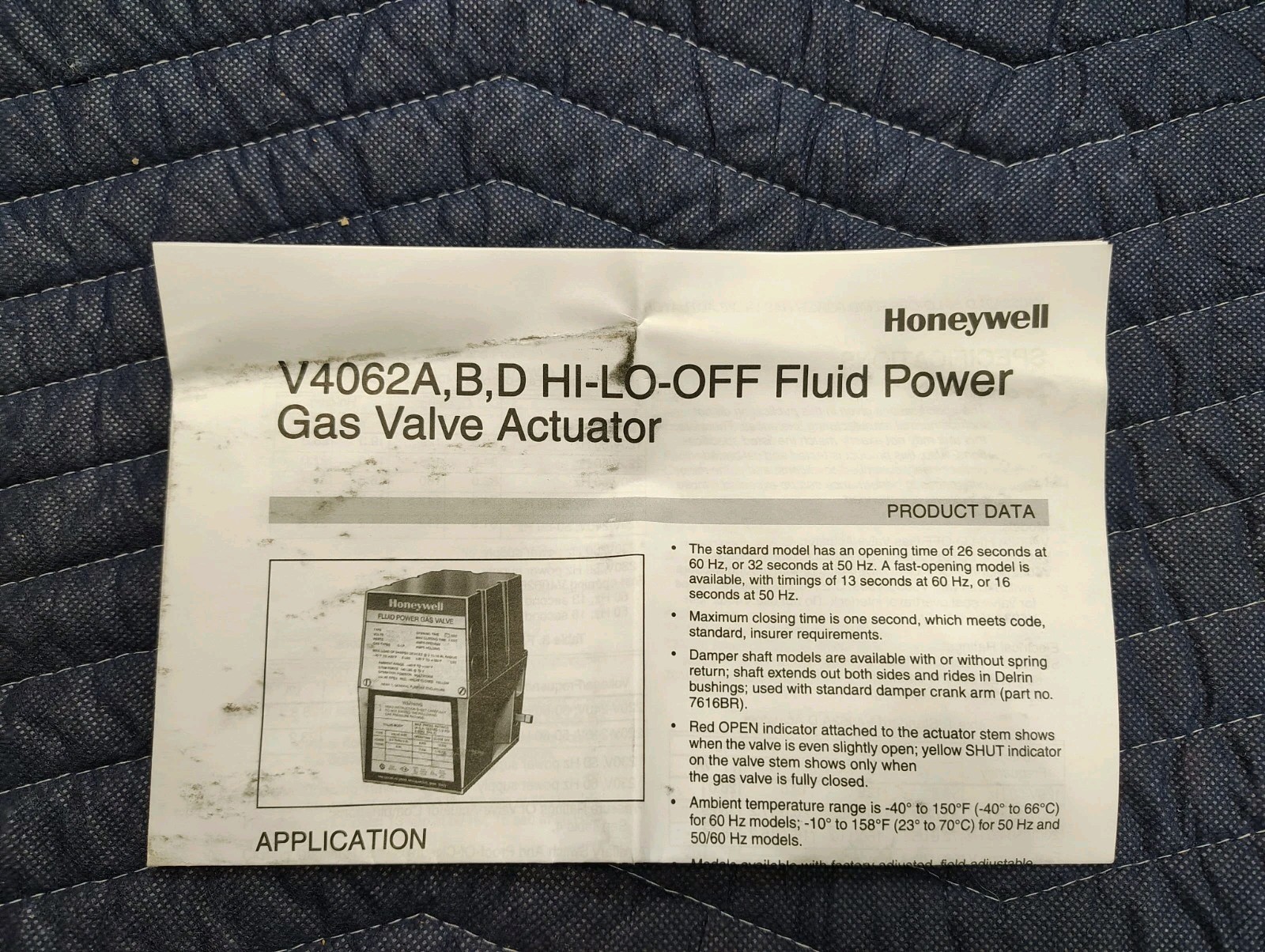 HONEYWELL FLUID POWER GAS VALVE ACTUATOR V4062A1008 110/120V 60HZ Opening 26 Sec